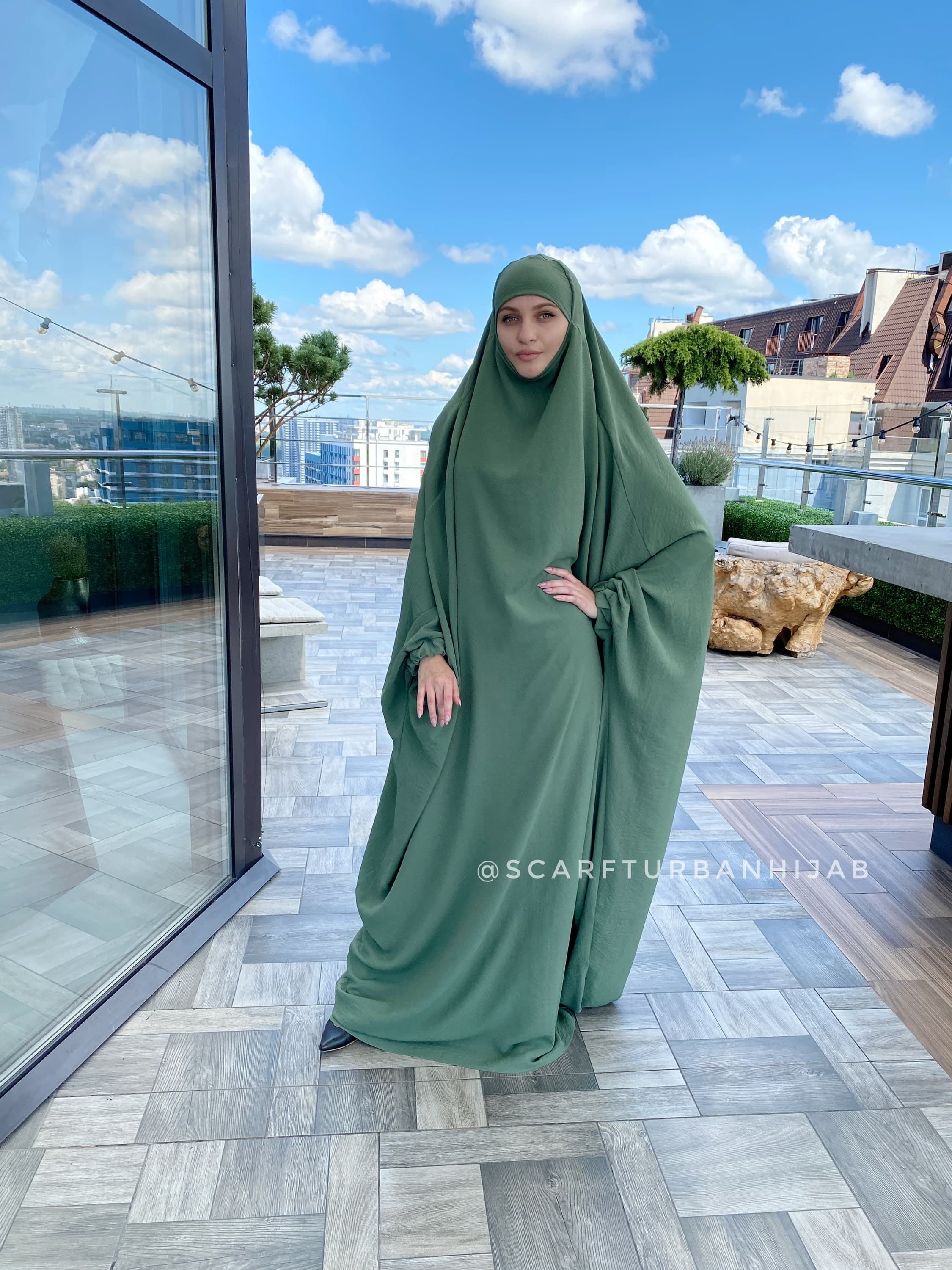Olive Crepe Khimar, Summer Jilbab Hijab, Prayer Dress - image 4
