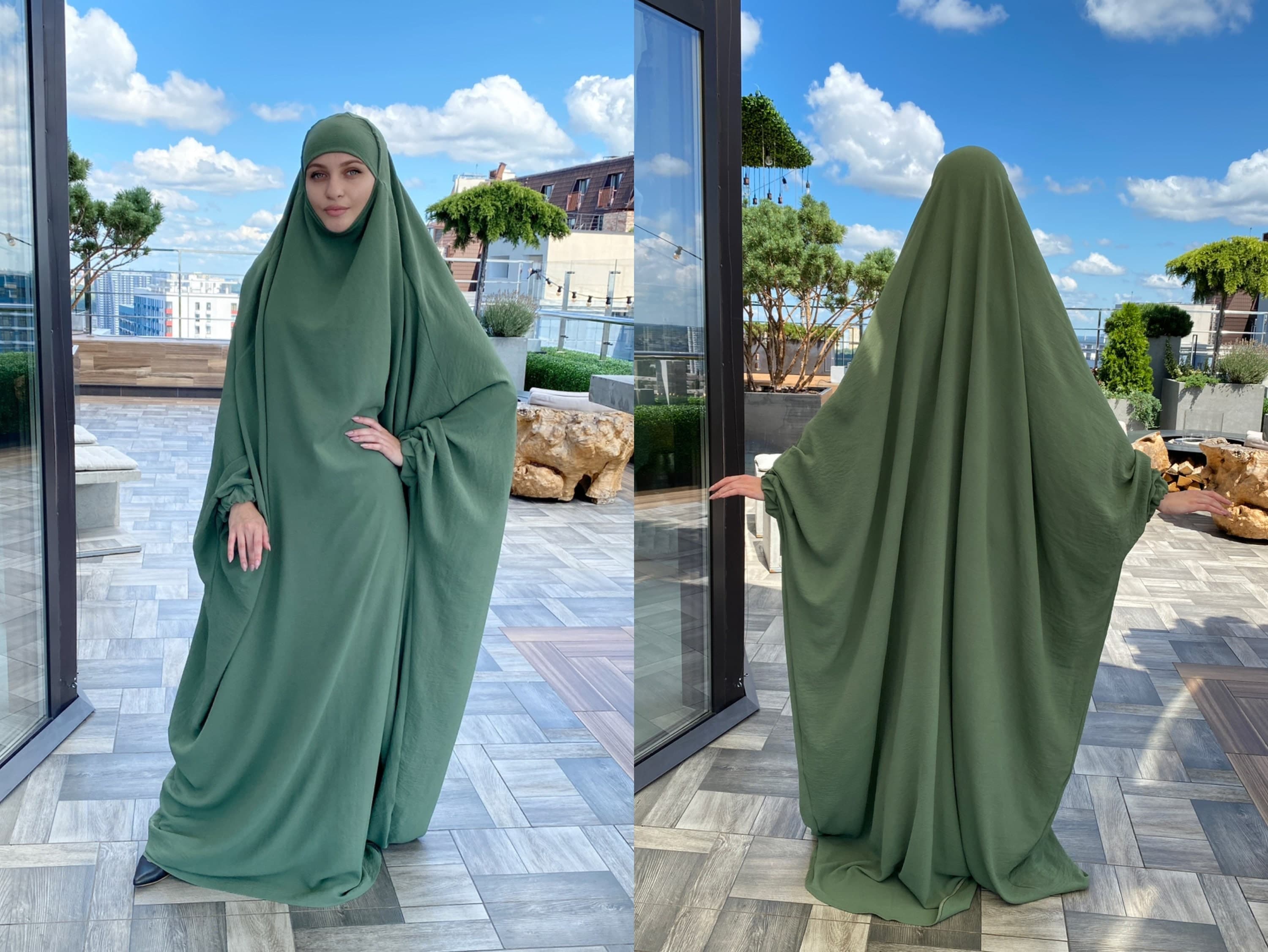Olive Crepe Khimar, Summer Jilbab Hijab, Prayer Dress - image 3