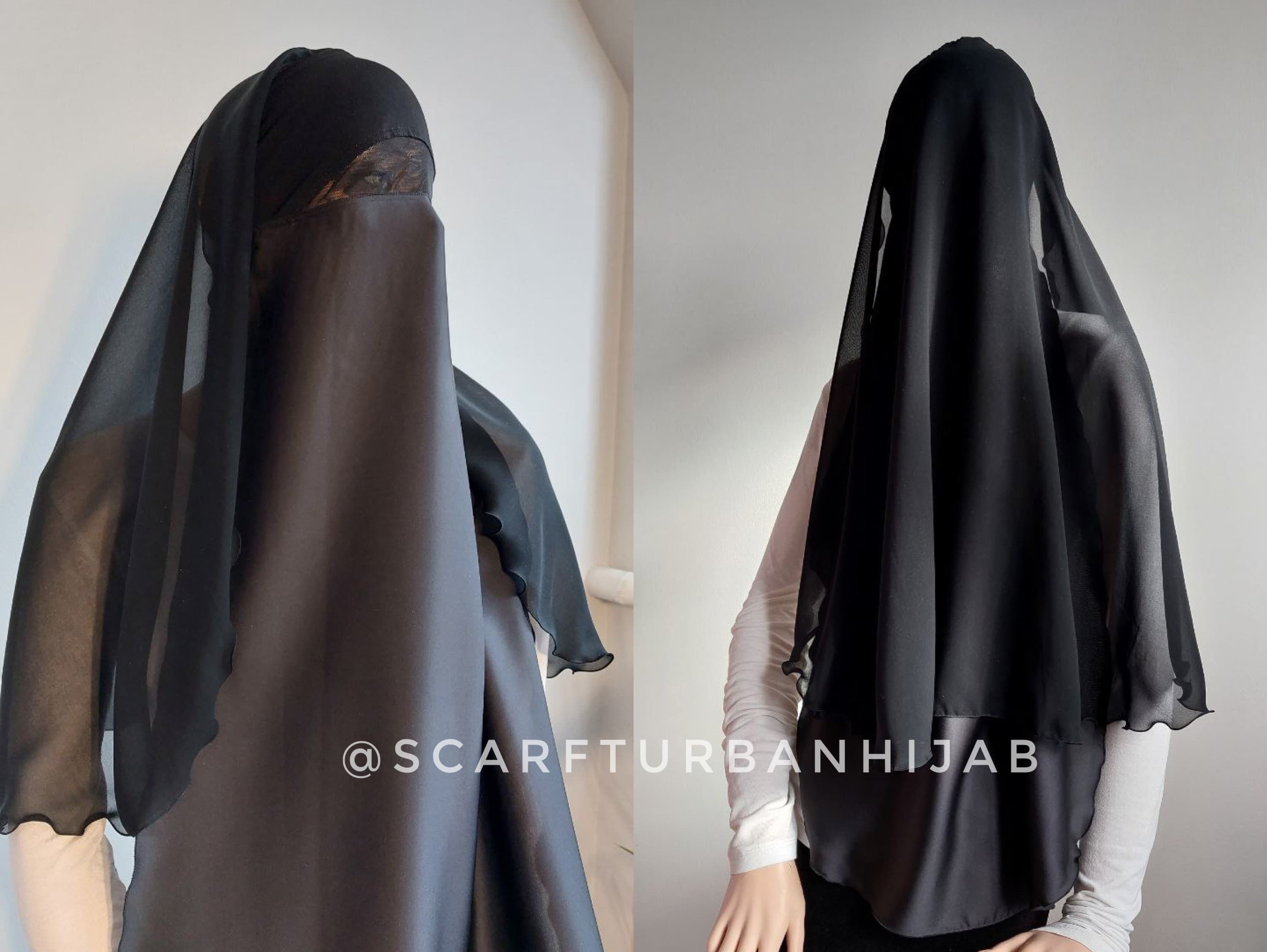 Black Niqab Burqa with Veil: See-Through Netting, Polyester Viscose Silk - image 3