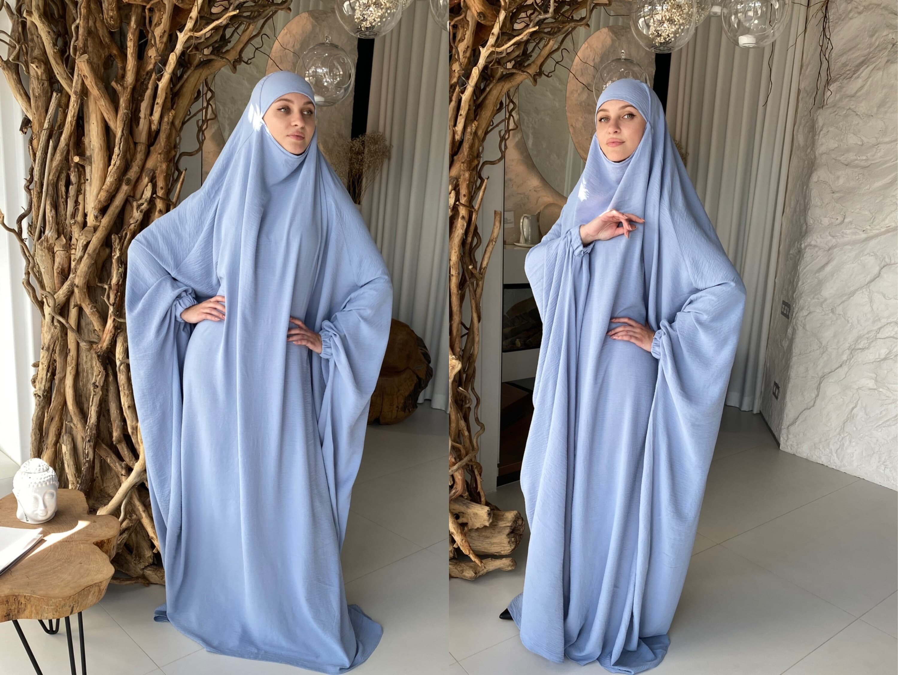 Sky Blue Crepe Khimar, Muslim Jilbab Dress, Ready to Wear Hijab - image 3
