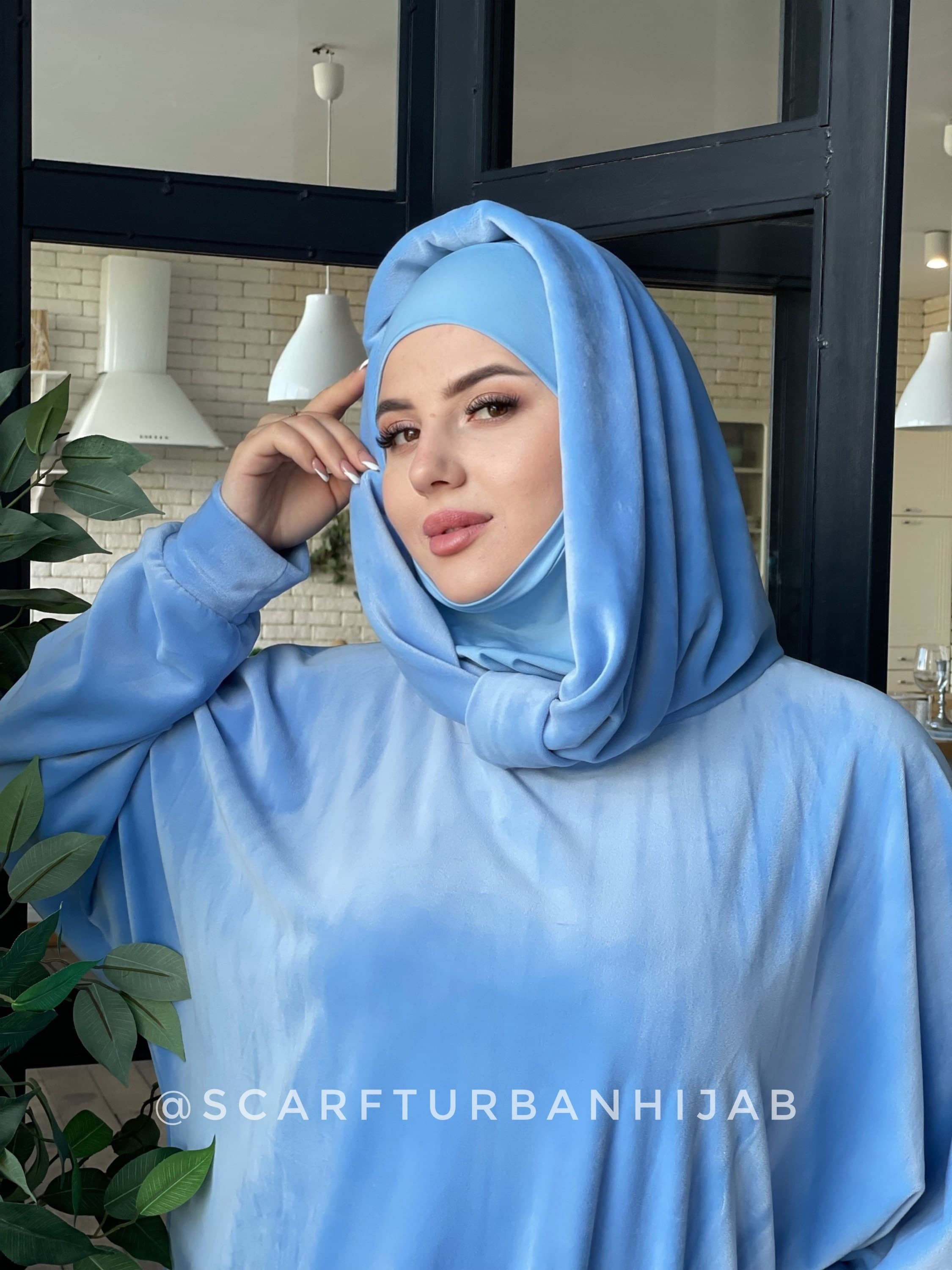 Sky blue Sport suit with hood , Muslim clothing, hijab plush velour - image 5