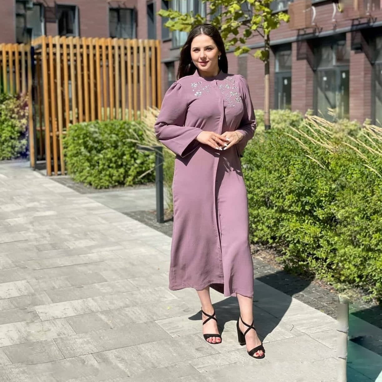 Purple Crepe Maxi Dress, Stone Embellished Abaya, Nursing Friendly - image 3