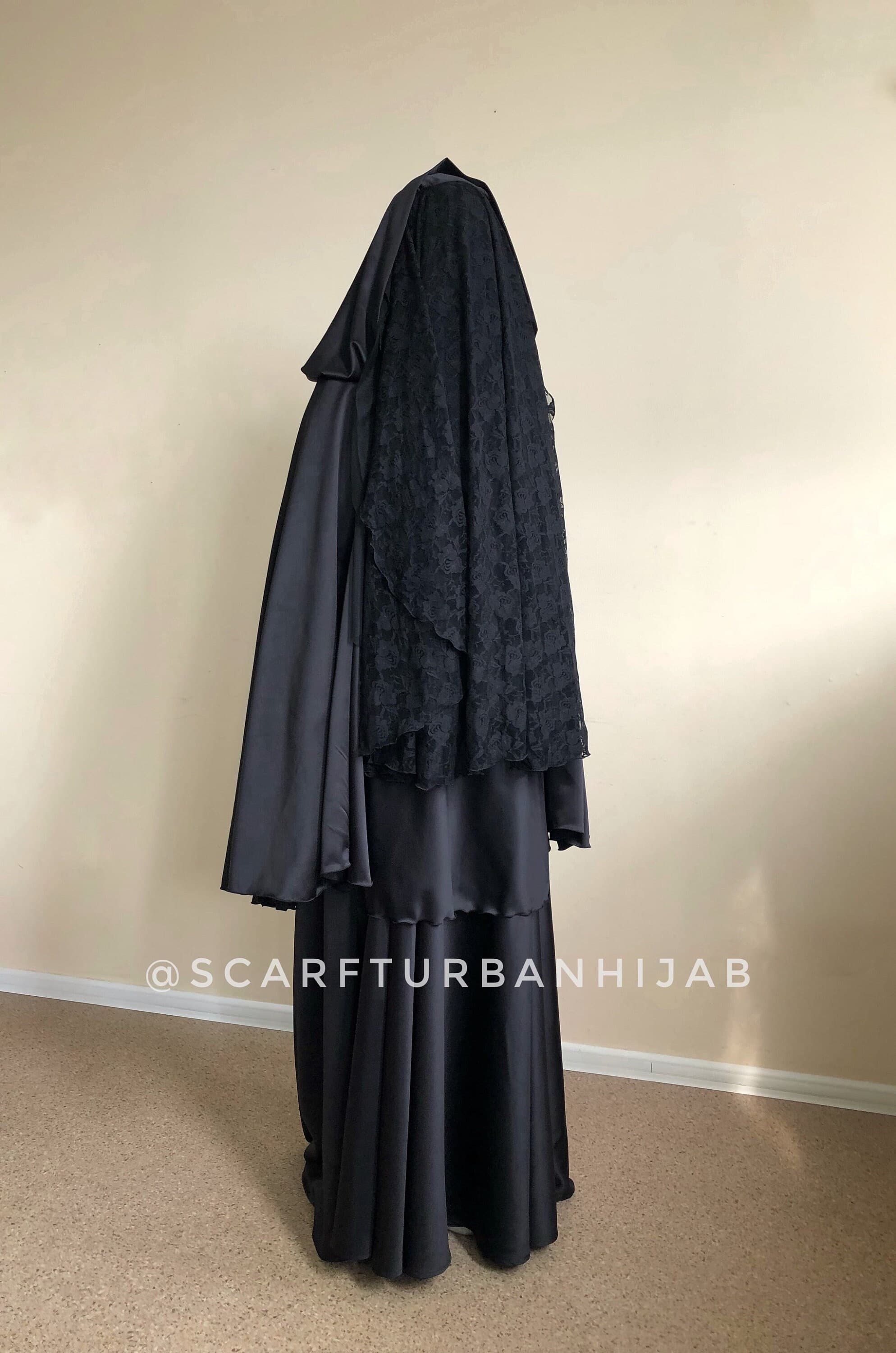 Elegant Silk Satin Muslim Suit, 4-Layer Veil Khimar - image 4