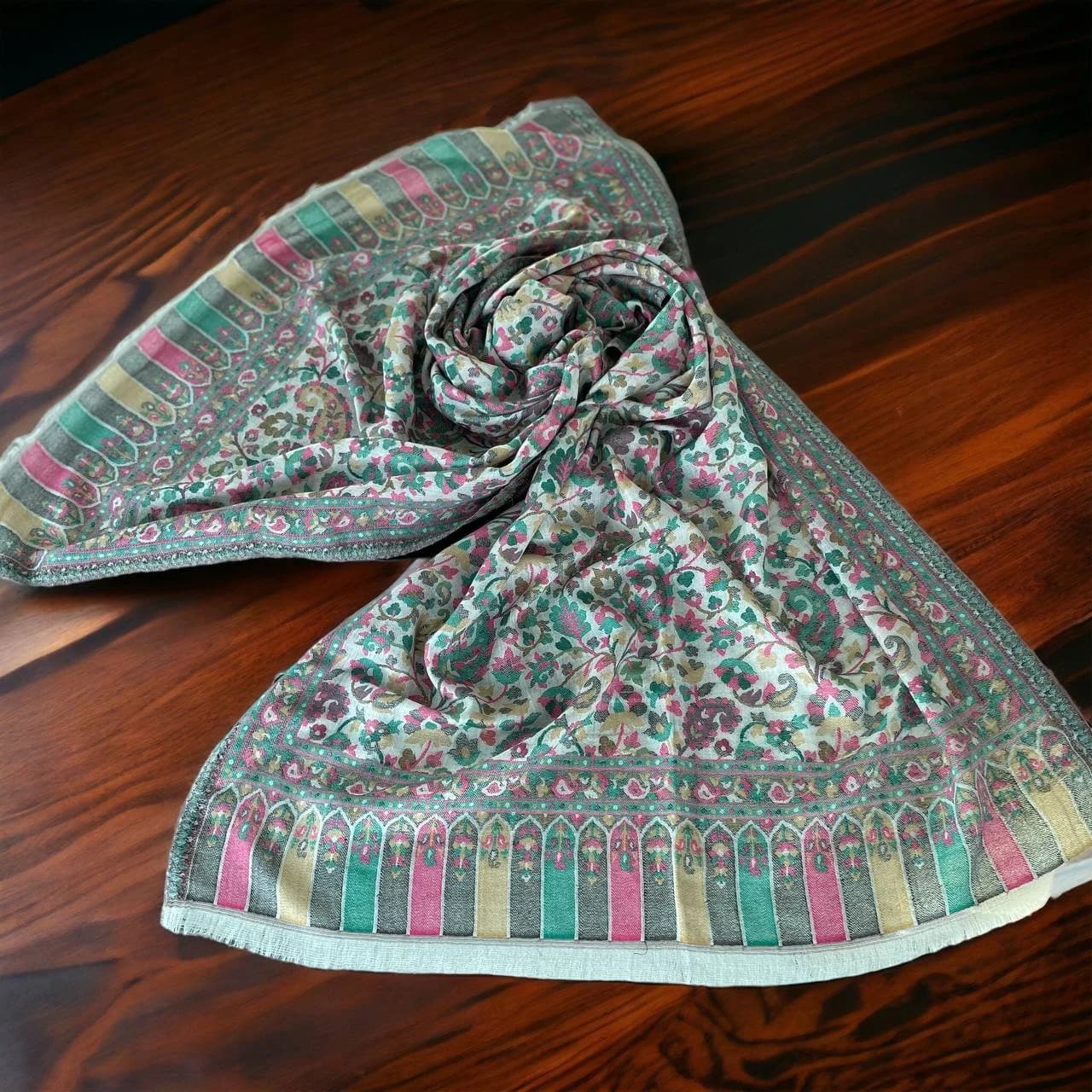 Handmade Woven Merino Wool Shawl, Multicolor Floral Ornament, Islamic Gift - image 5