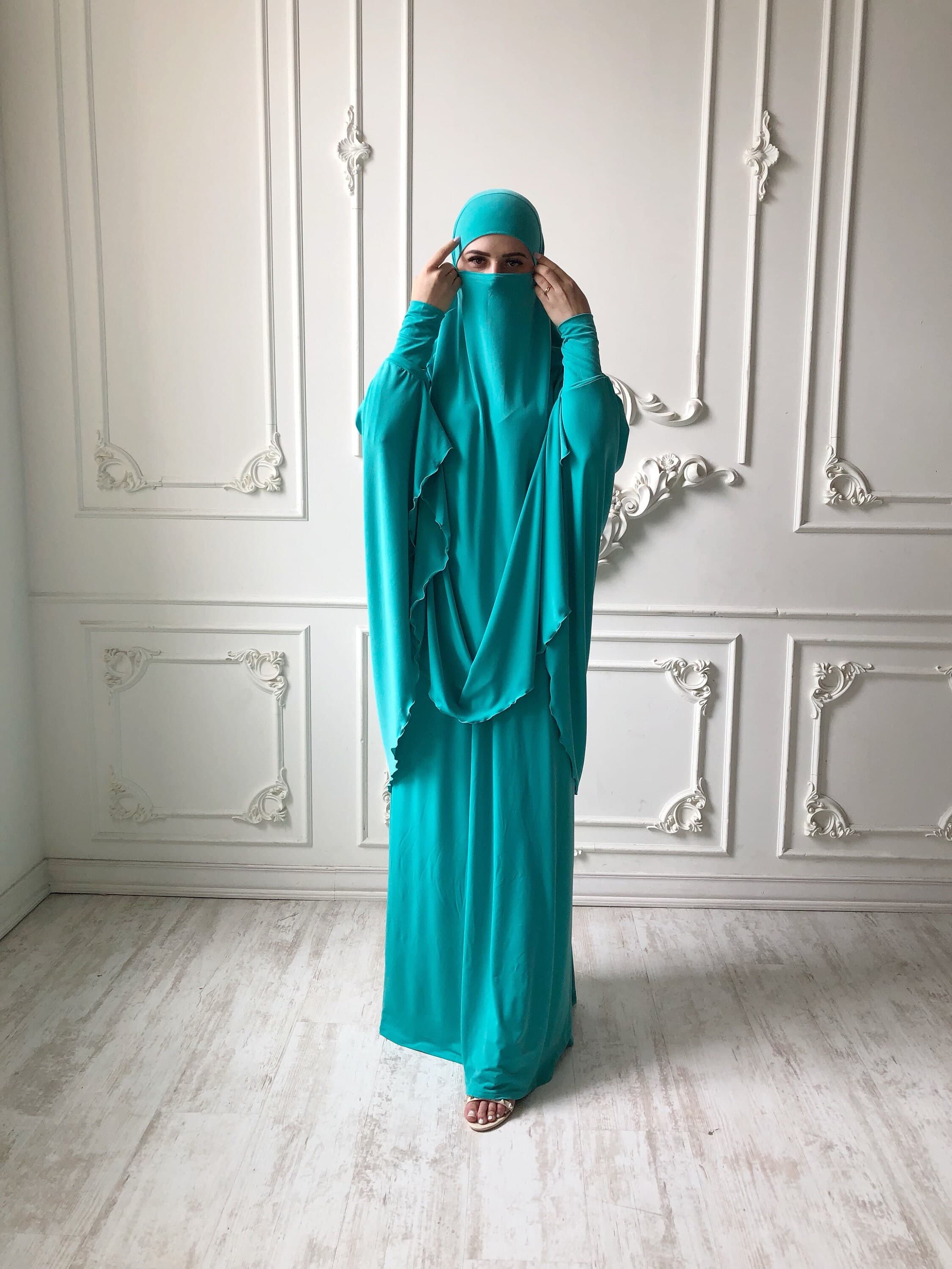 Green Turquoise Jilbab Suit, Khimar Niqab, Muslim Dress - image 4