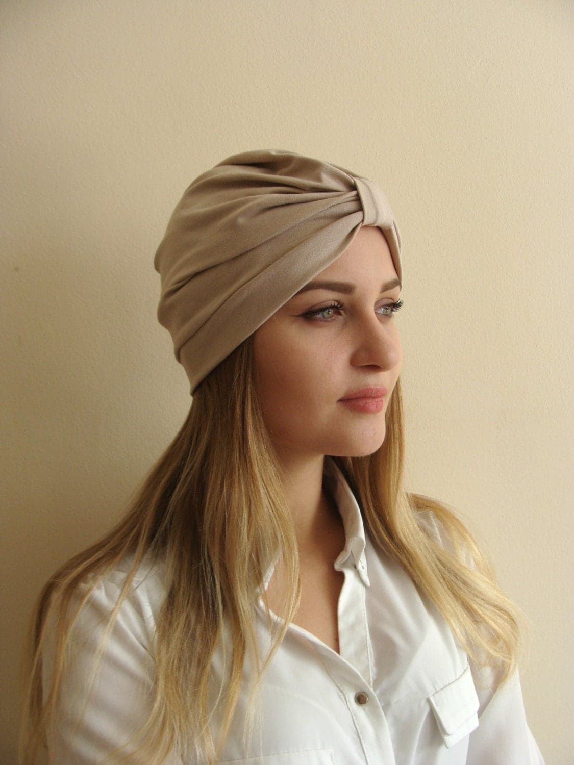 Viscose Jersey Turban, Egg Nog Head Wrap, Boho Chic Hat - image 5