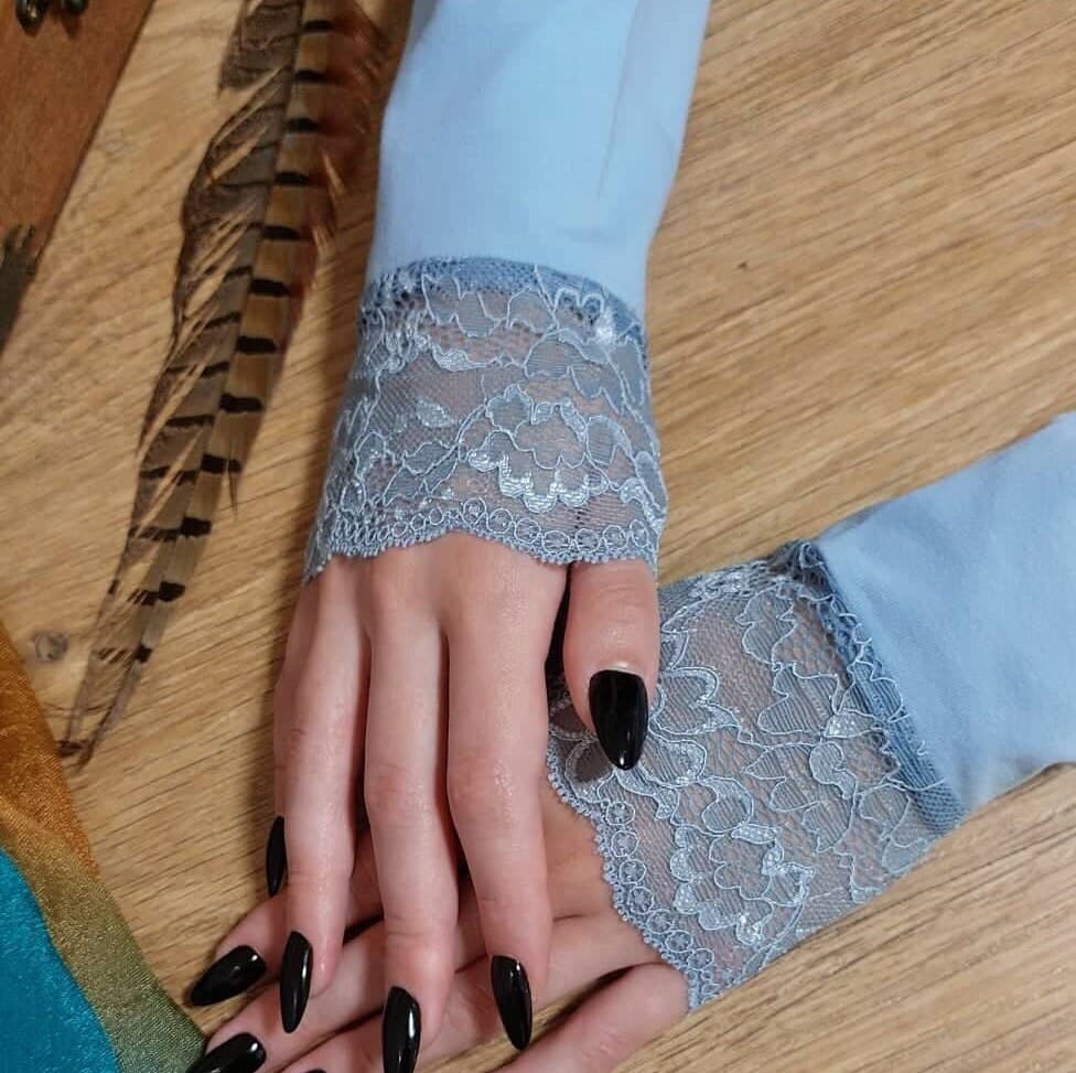 Blue Lace Knit Arm Sleeves - Muslim Prayer Accessory - image 4