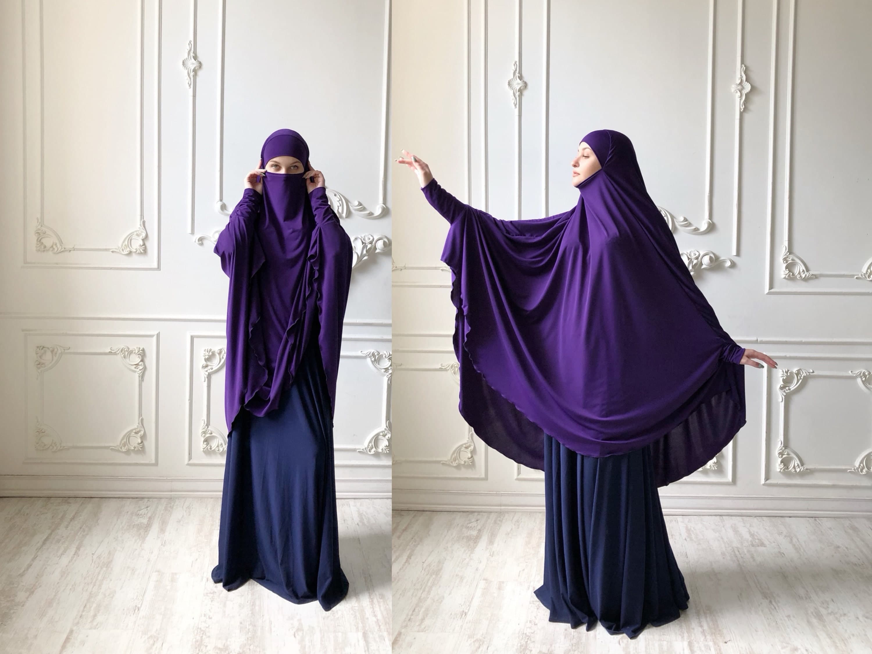 Purple Jersey Khimar Niqab, Islamic Jilbab, Ready to Wear Hijab - image 3