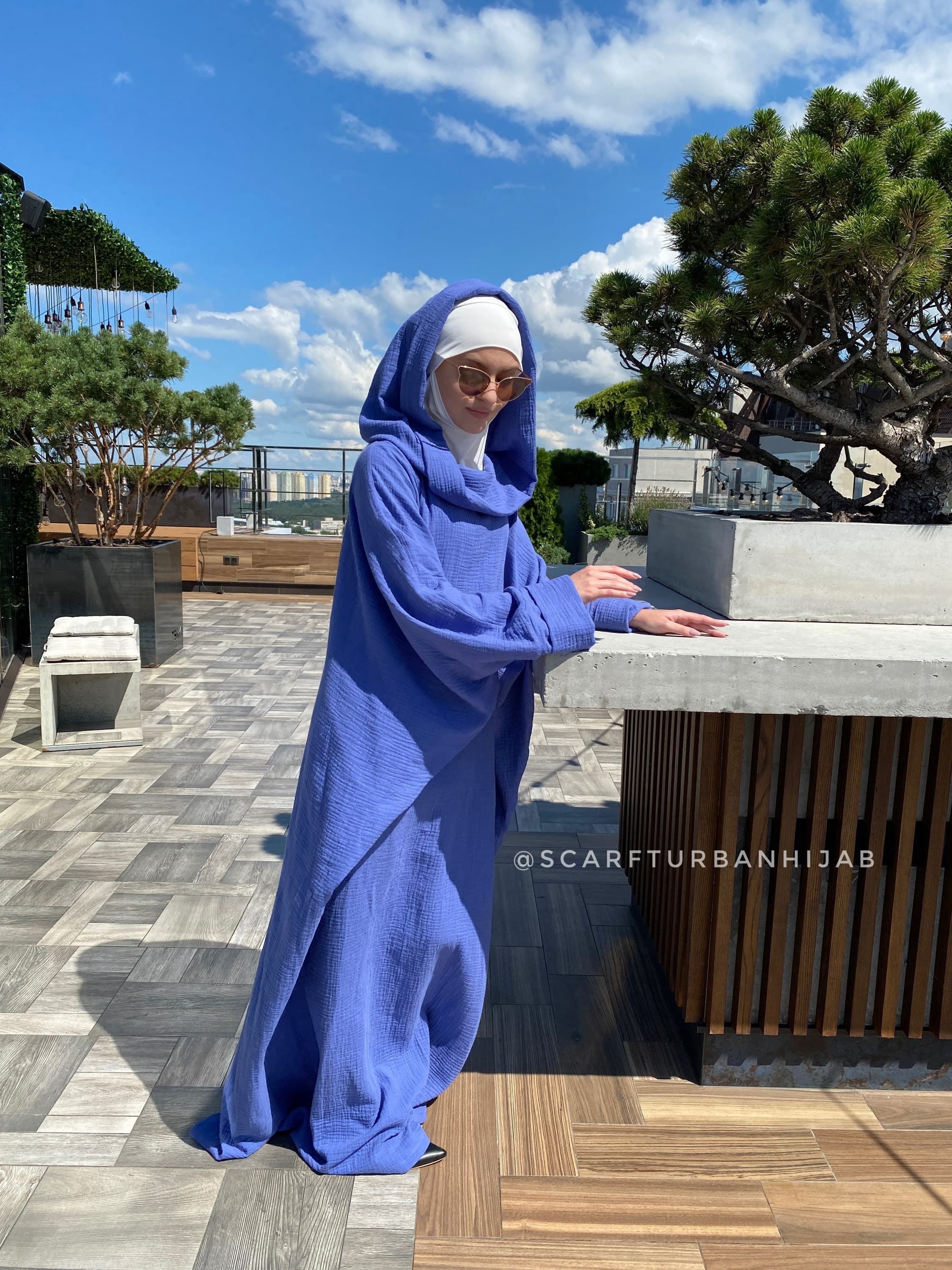 Muslin Cotton Maxi Dress with Hood, Oversize Boho Abaya - image 5