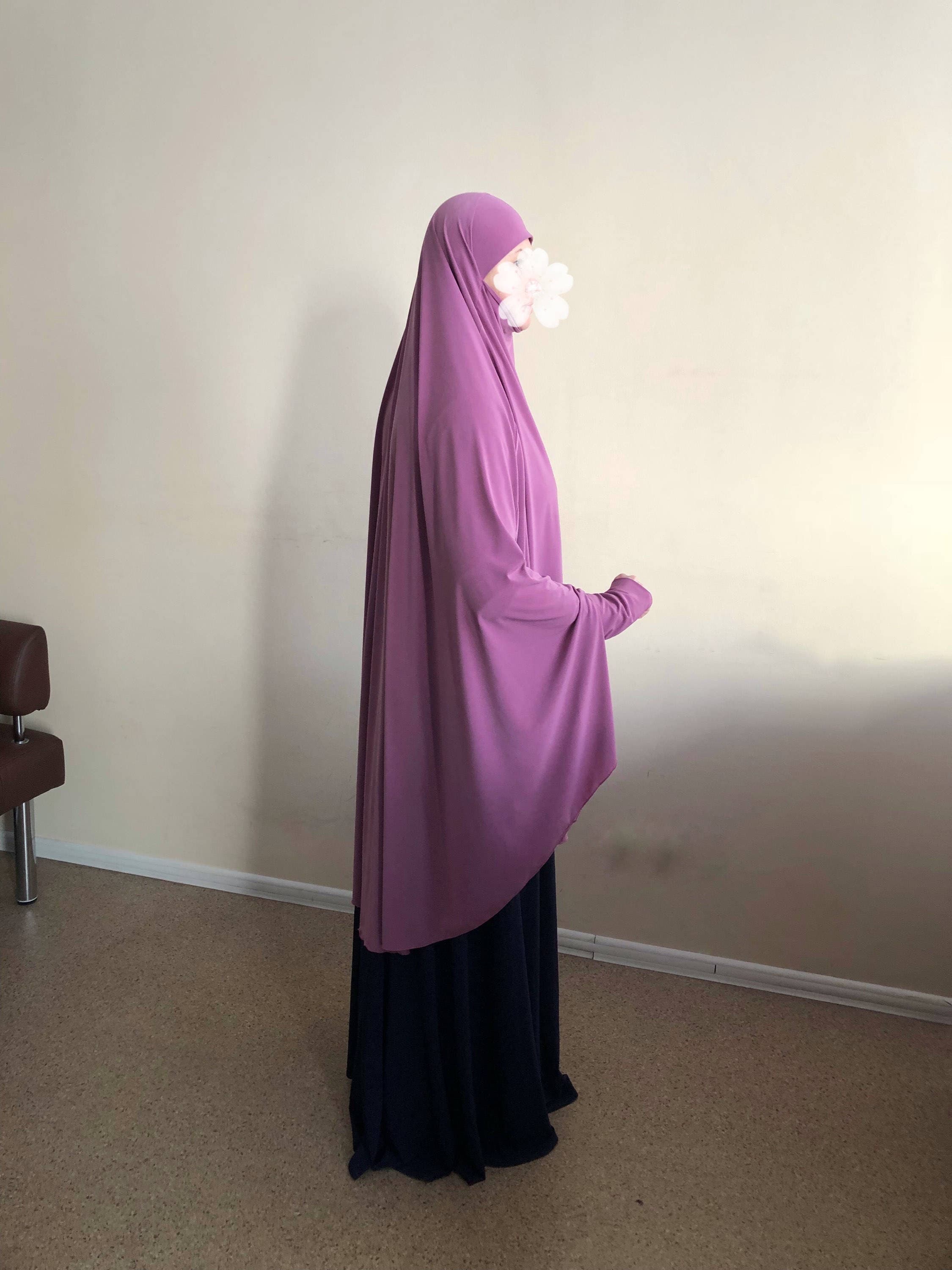 Lilac Jersey Khimar, Transformer Niqab Hijab, Prayer Scarf - image 4