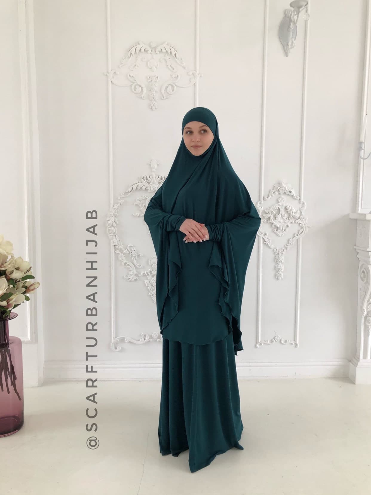 Emerald Green Jersey Khimar Niqab, Islamic Hijab Dress - image 4
