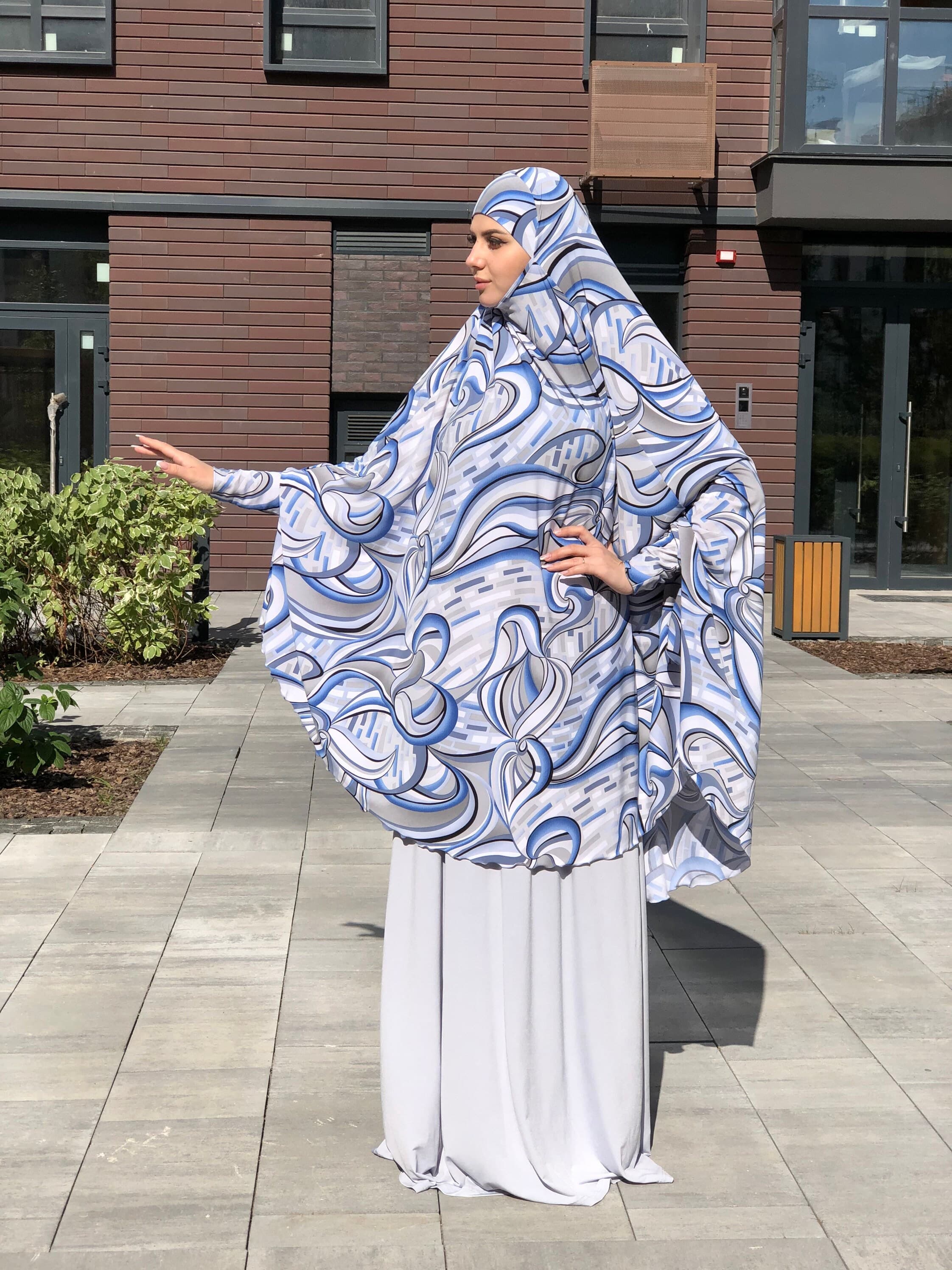 Abstract Blue Gray Jersey Khimar, Islamic Niqab Hijab - image 4