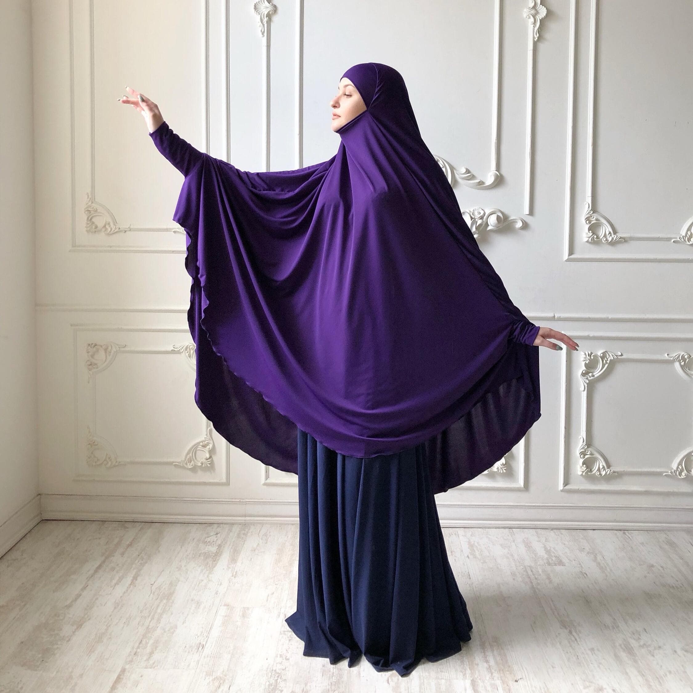 Purple Jersey Khimar Niqab, Islamic Jilbab, Ready to Wear Hijab