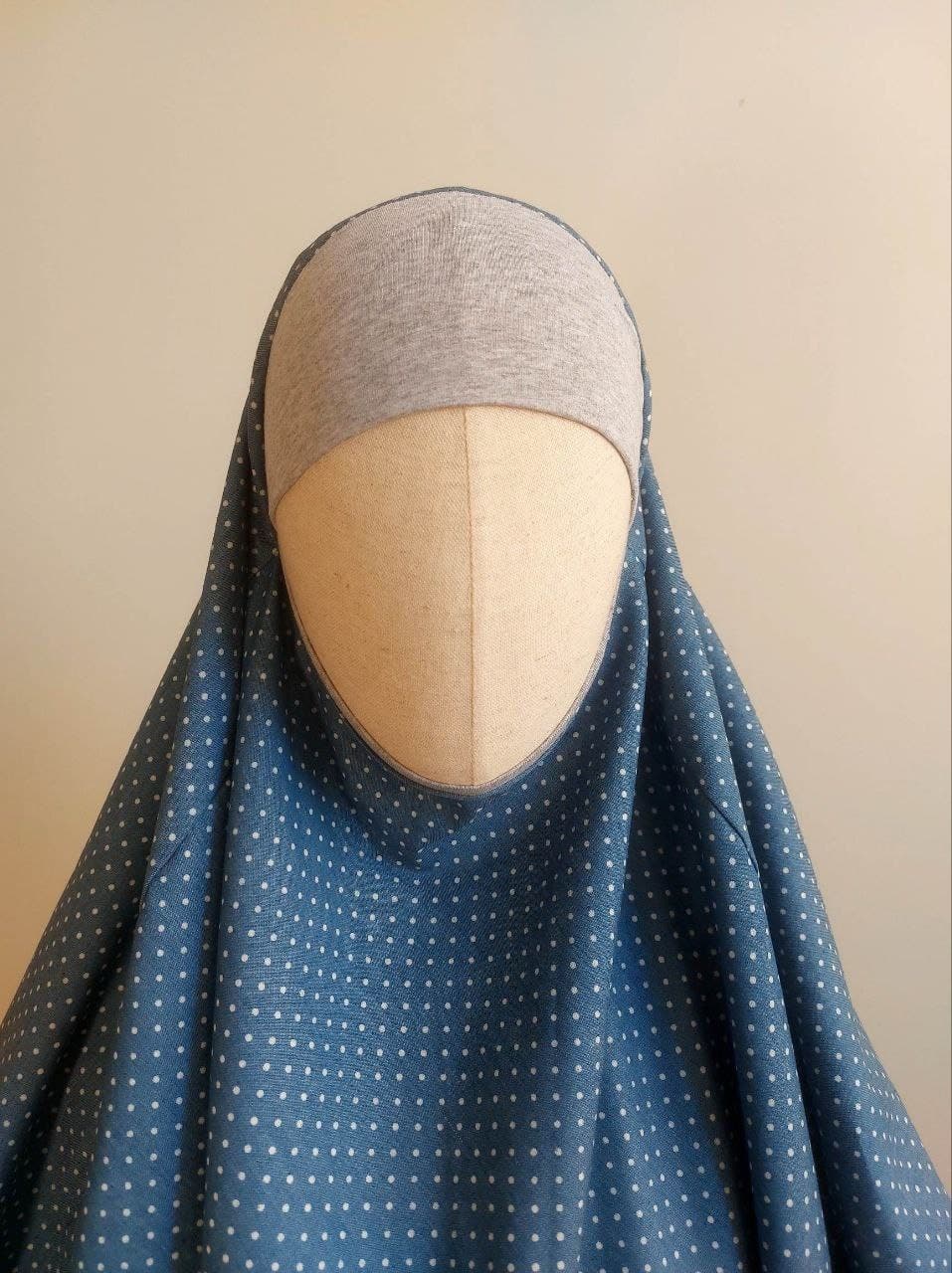 Denim khimar with polka dots print - image 4
