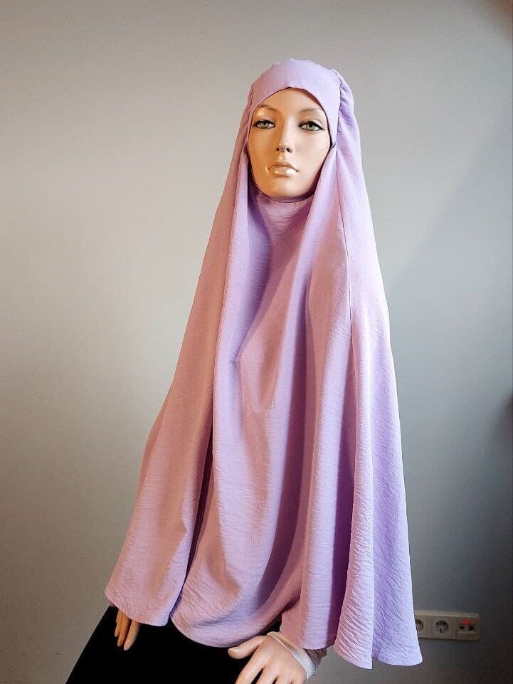 Lilac Crepe Instant Hijab, Long Jilbab, Islamic Prayer Scarf - image 5