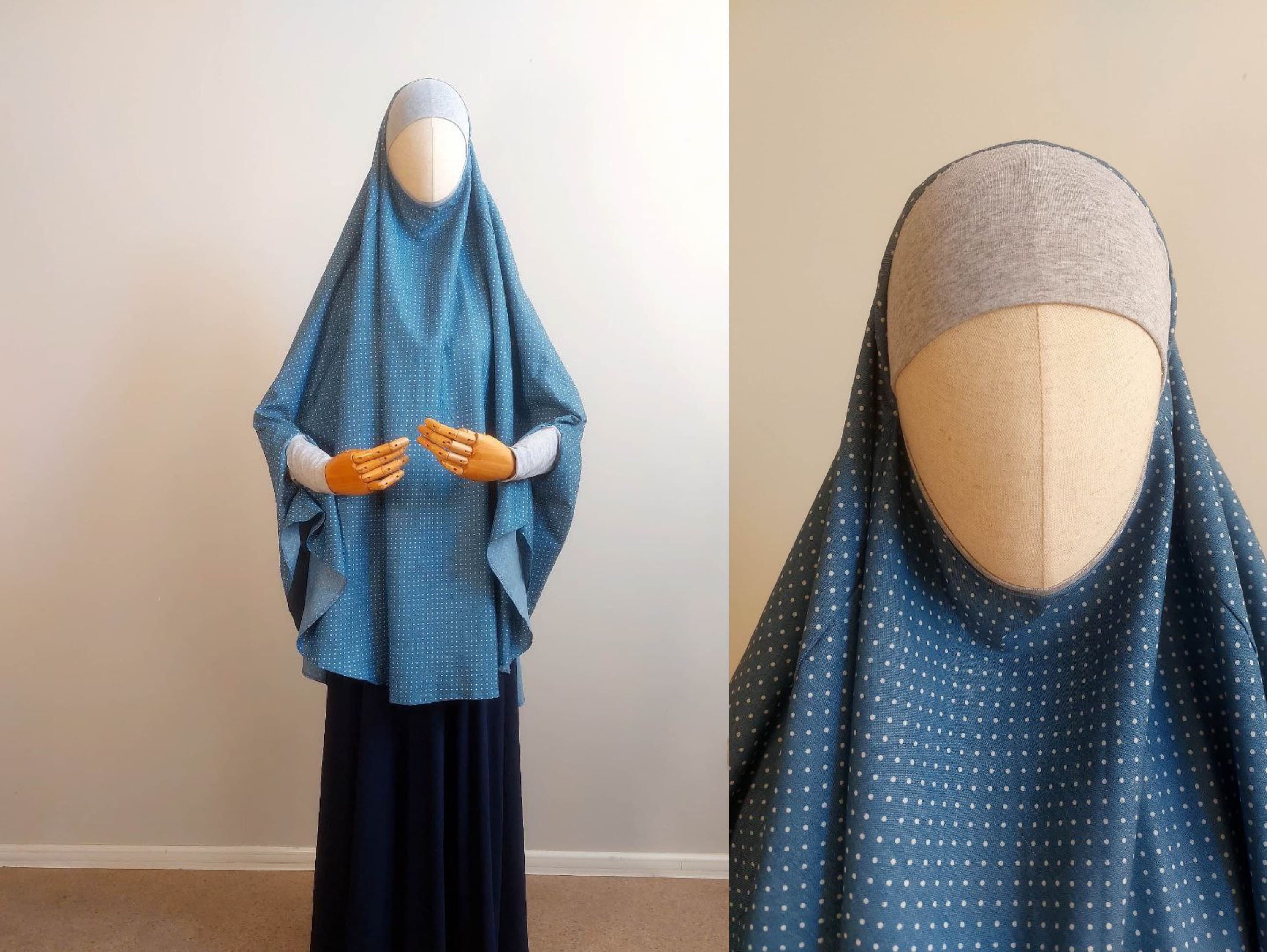 Denim khimar with polka dots print - image 3