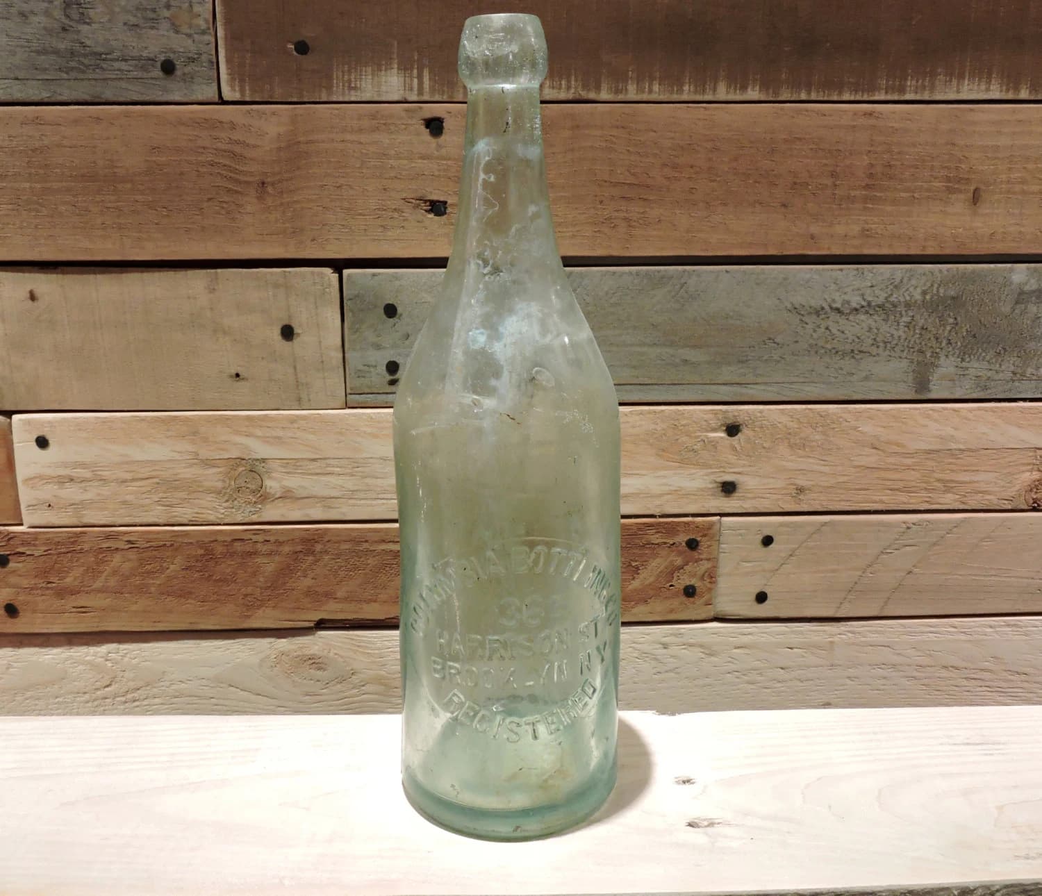 Columbia Bottling Co. 36 Harrison St. Brooklyn, N.Y., Vintage Bottle, Embossed Lettering
