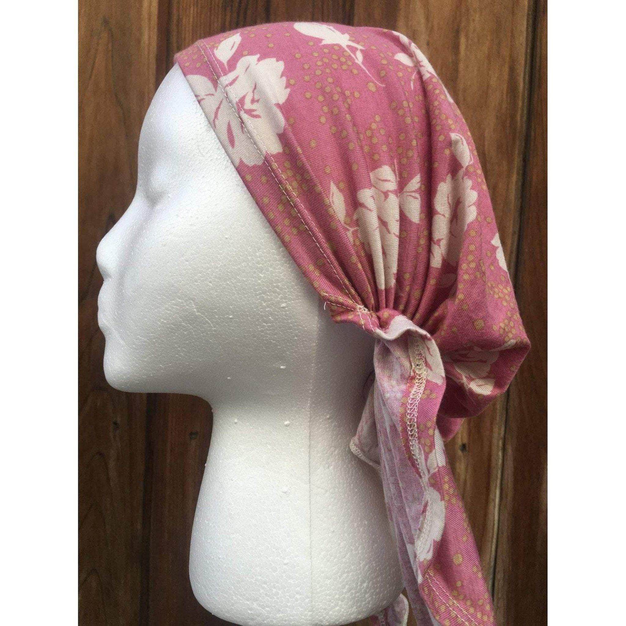 Pre Tied Tichel Headscarf, Pink Floral Slip On Turban, Chemo Hat Cap Beanie, Head Cover for Women, Housewear, Cancer Gifts, Hair Accessory - image 5