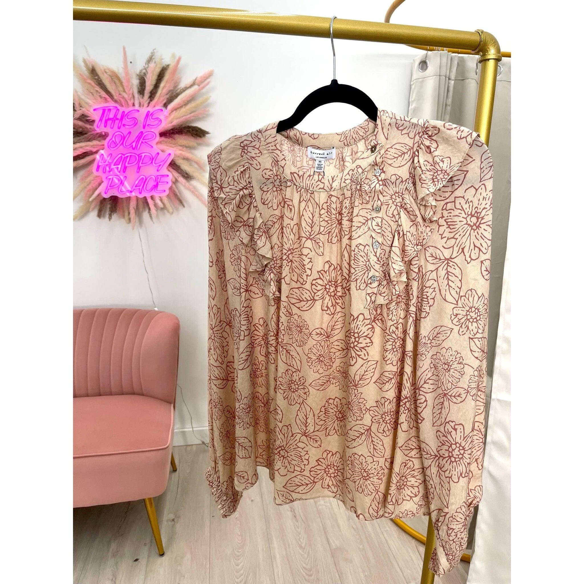 Printed Ruffle Blouse for Women, XS-LG, Beautiful Rose Design, Long Sleeve, Modest Tznius Top, Elegant Tunic Shirt