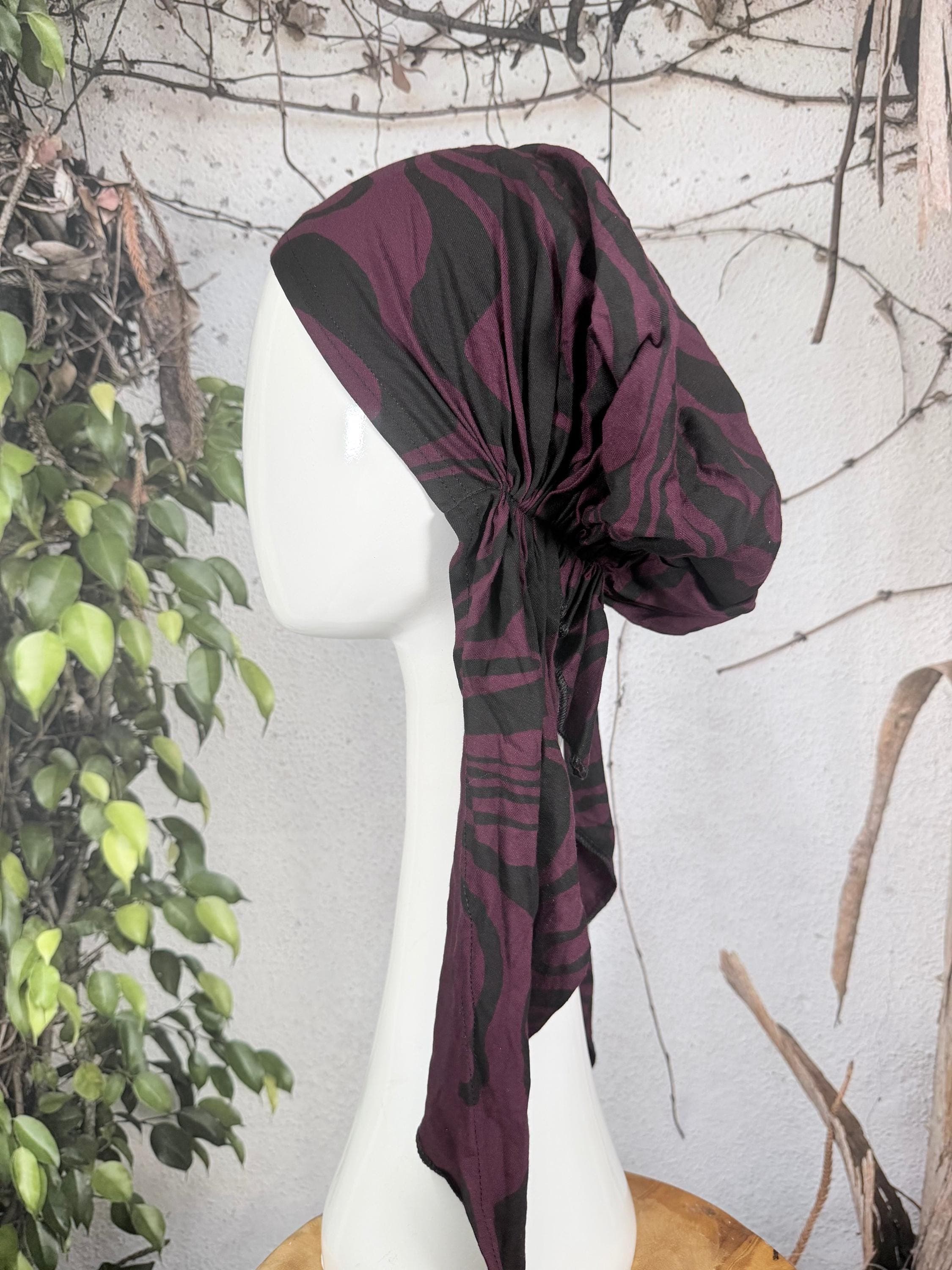 Stretchy Pretied Tichel - Eggplant/Black-pretieds-The Little Tichel Lady