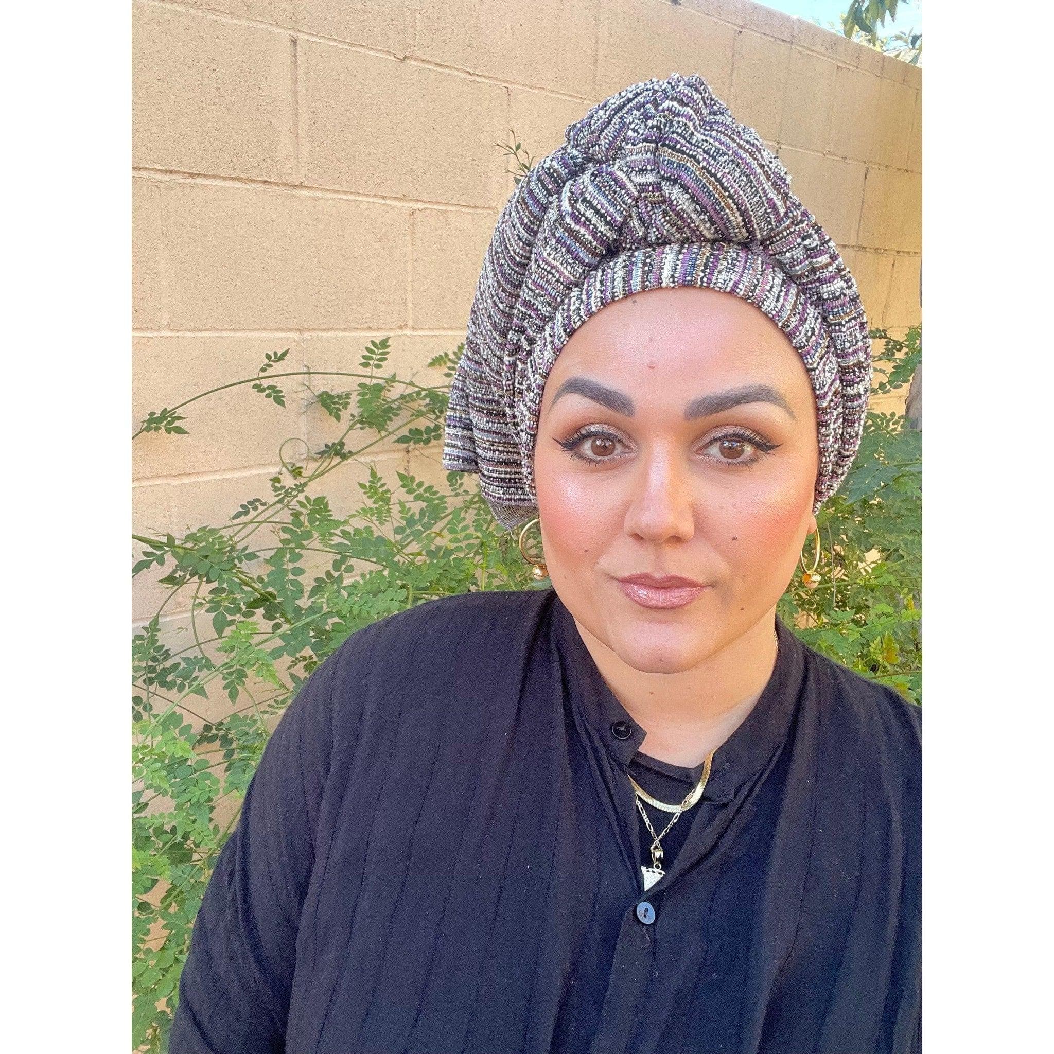 Voluminous Stretchy Headwrap - Purple-Long Wrap-The Little Tichel Lady