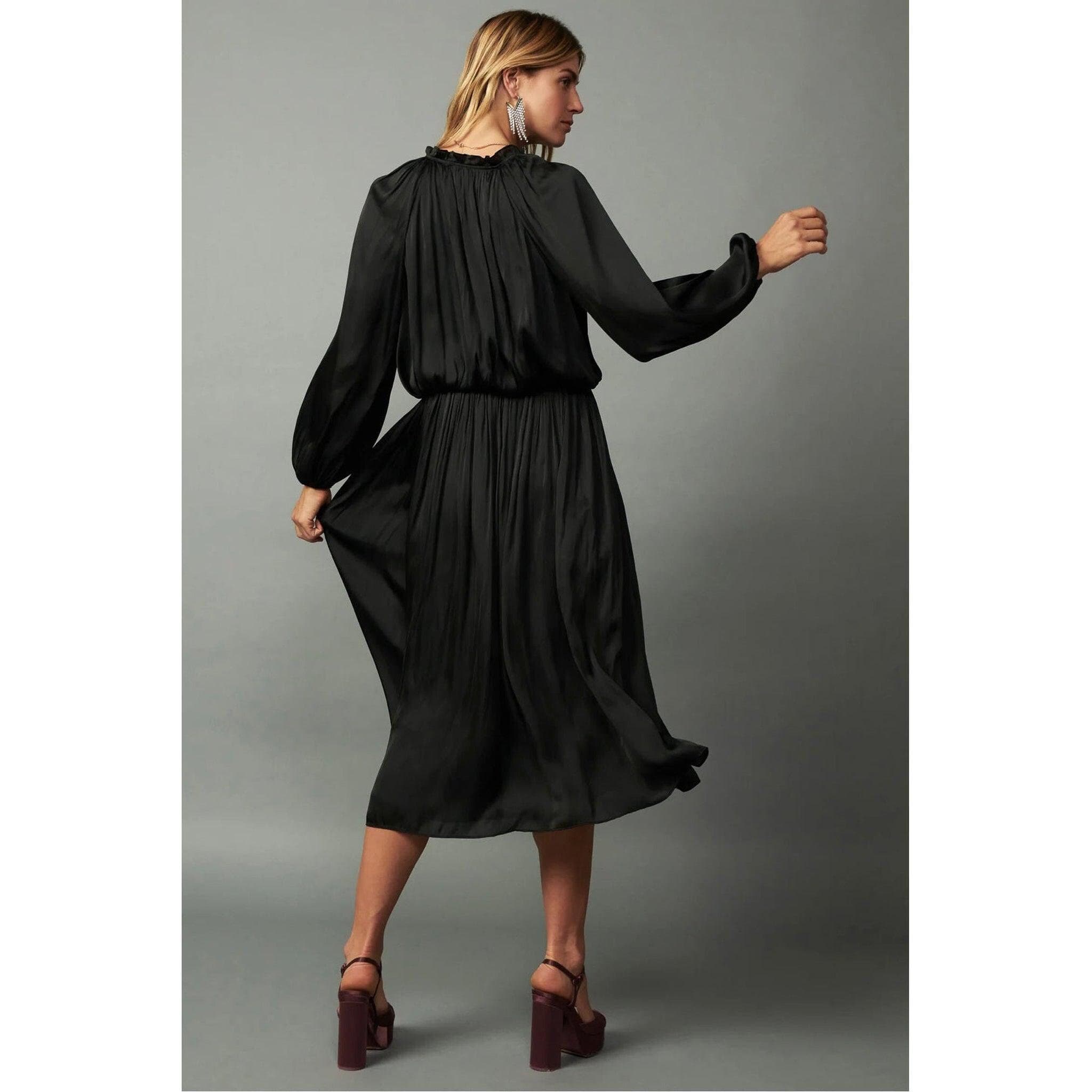 Satin Midi Dress - Black-dress-The Little Tichel Lady