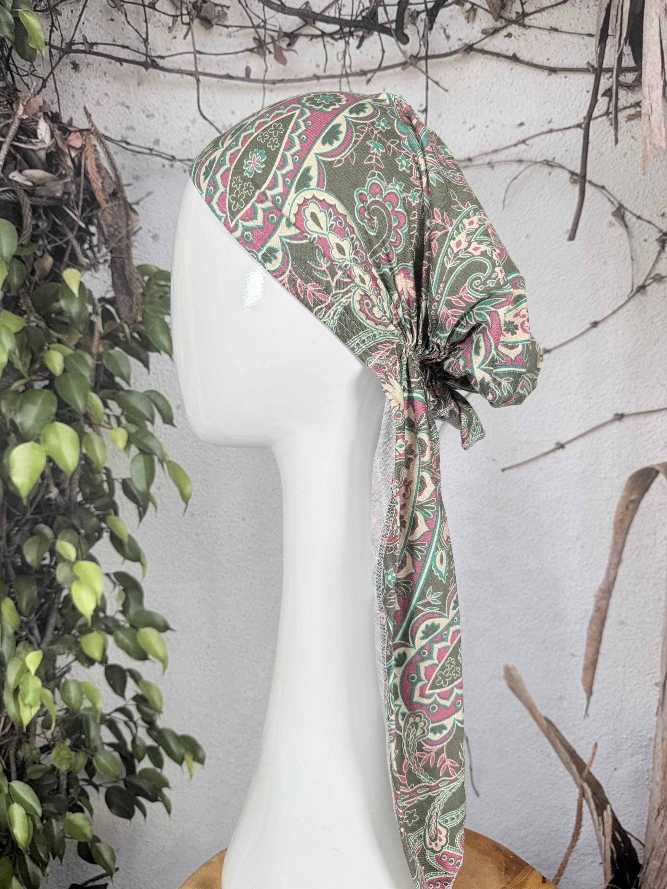 Stretchy Pretied Tichel - Olive Paisley-pretieds-The Little Tichel Lady