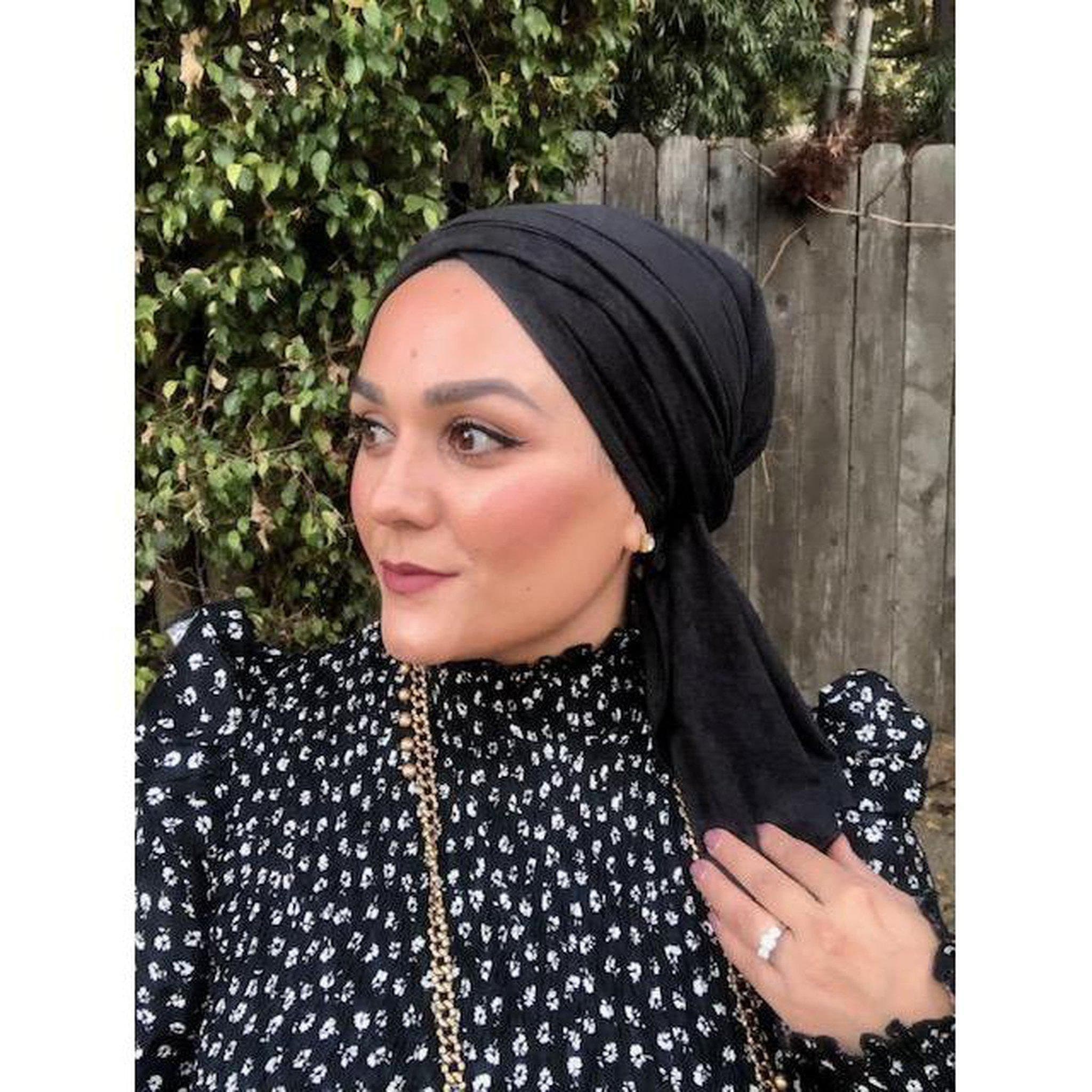 Black Faux Suede Stretchy Head Scarf, Head Wrap for Chemo, Head Wear for Women, Turban Scarf, Tichel, African Head Wrap, Winter Hat Wrap - image 3