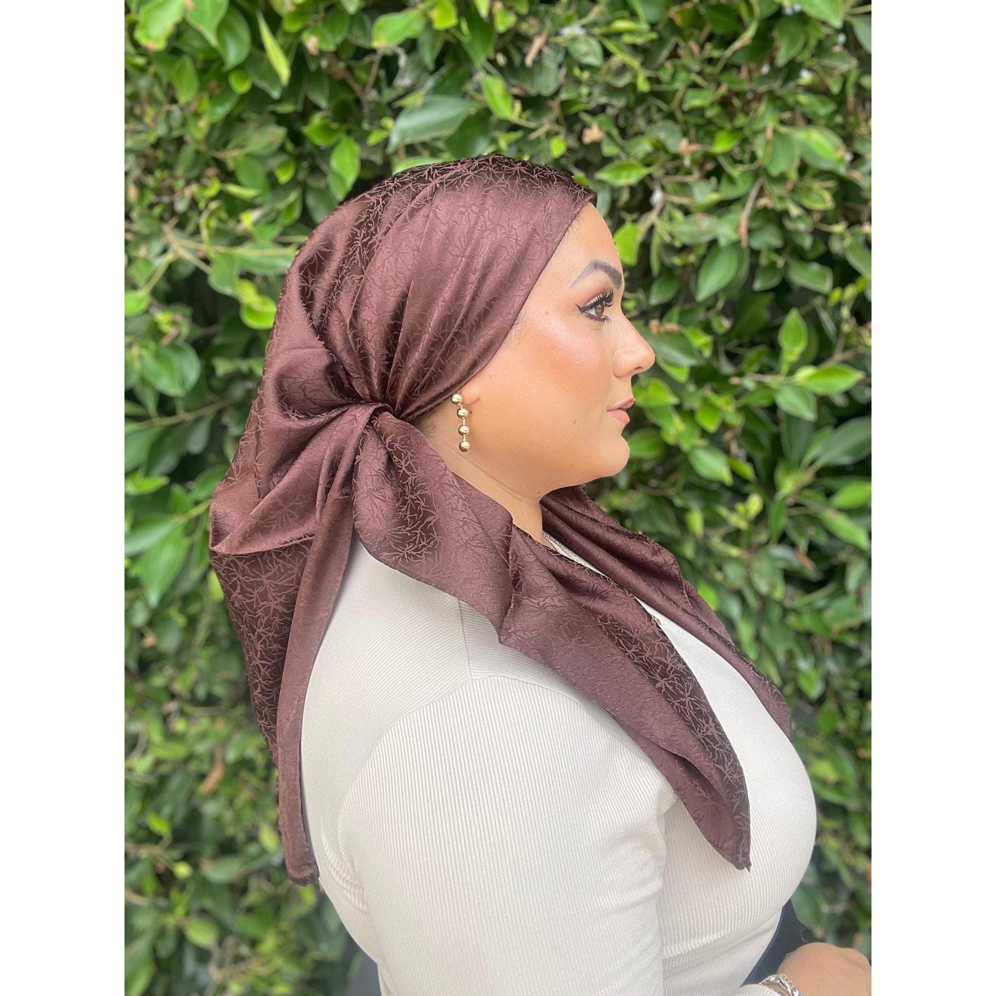 Starlit Satin Square Headscarf - Chocolate Brown-Squares-The Little Tichel Lady