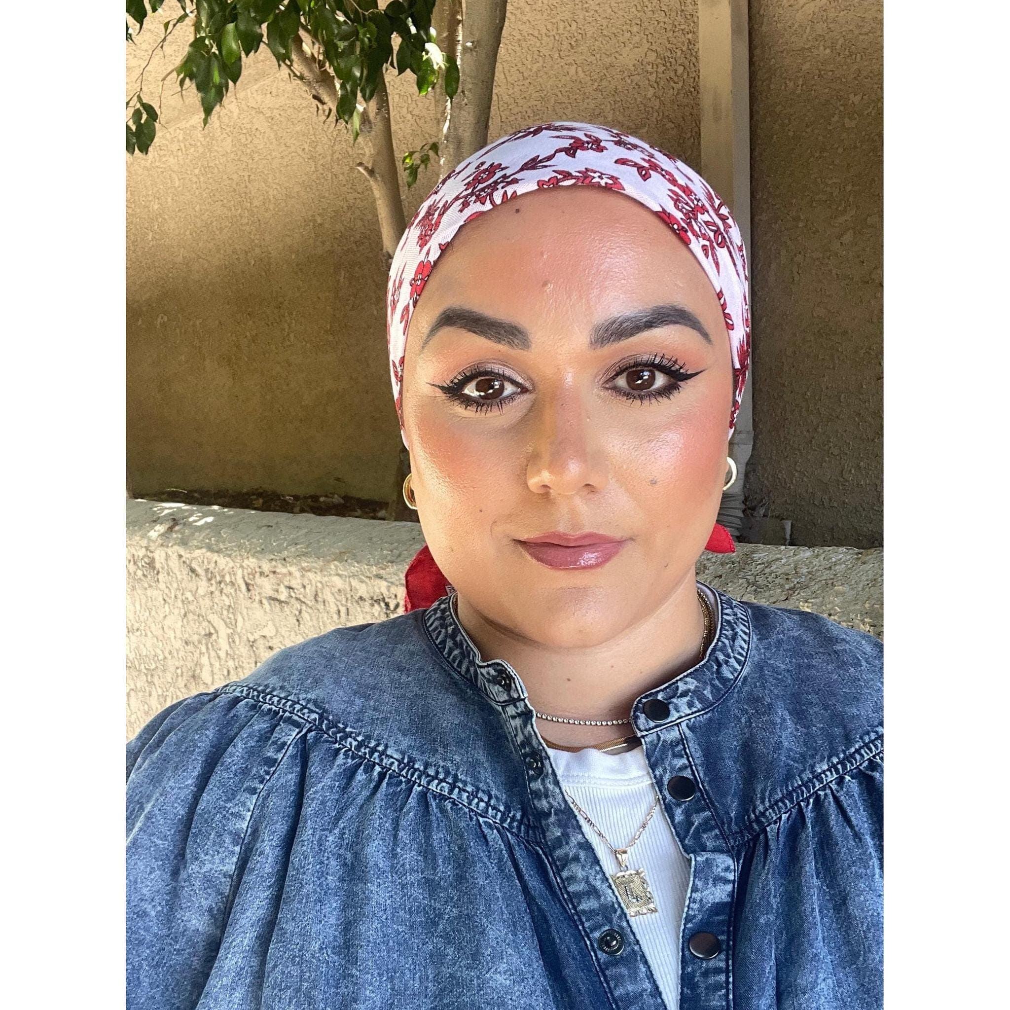 Wildflower Bandana Print Square Cotton Head Scarf for Women, 20”, Red/White, Chemo Headwear, Lightweight Head Covering, Tichel Lady
