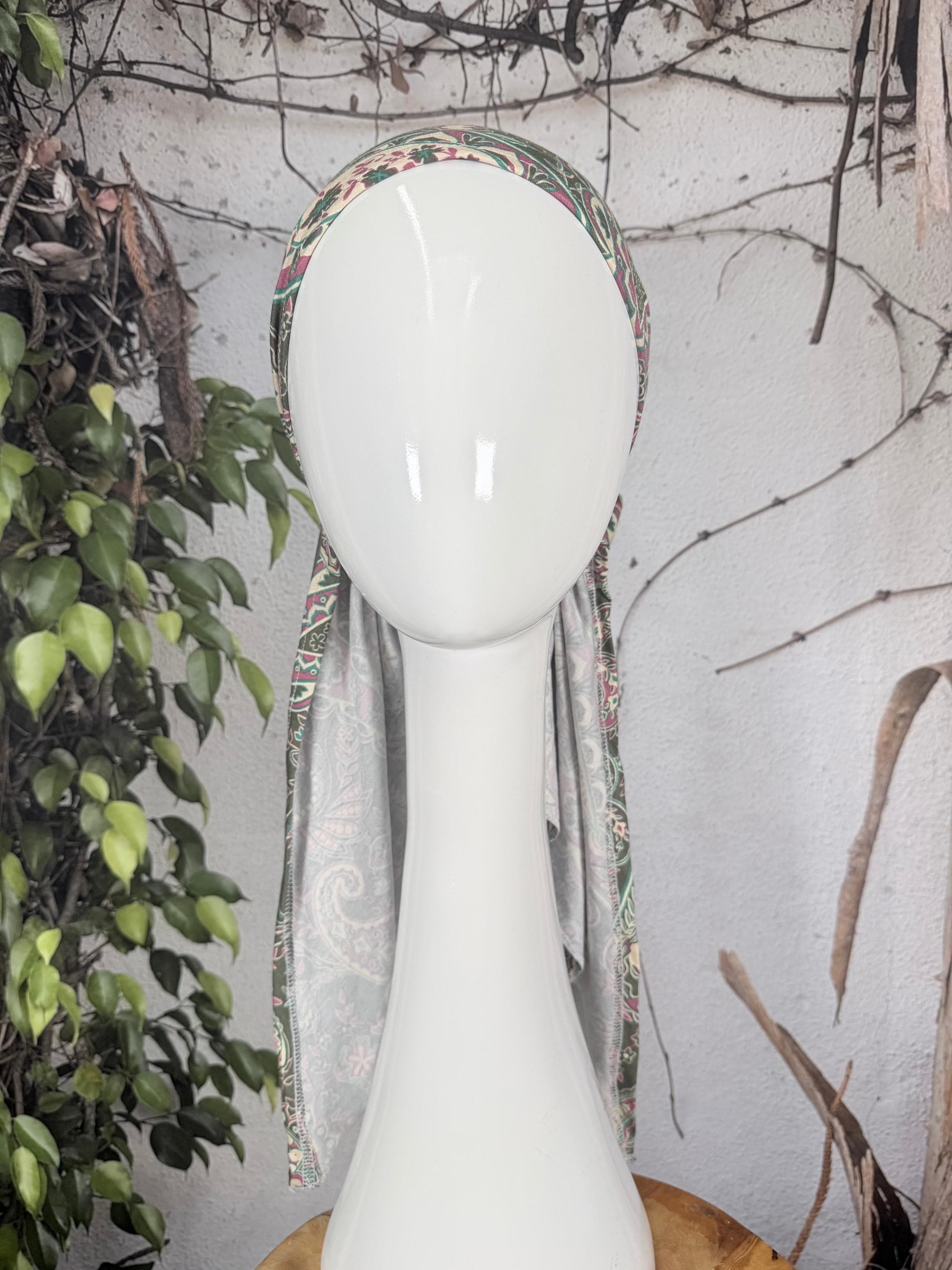 Stretchy Pretied Tichel - Olive Paisley-pretieds-The Little Tichel Lady