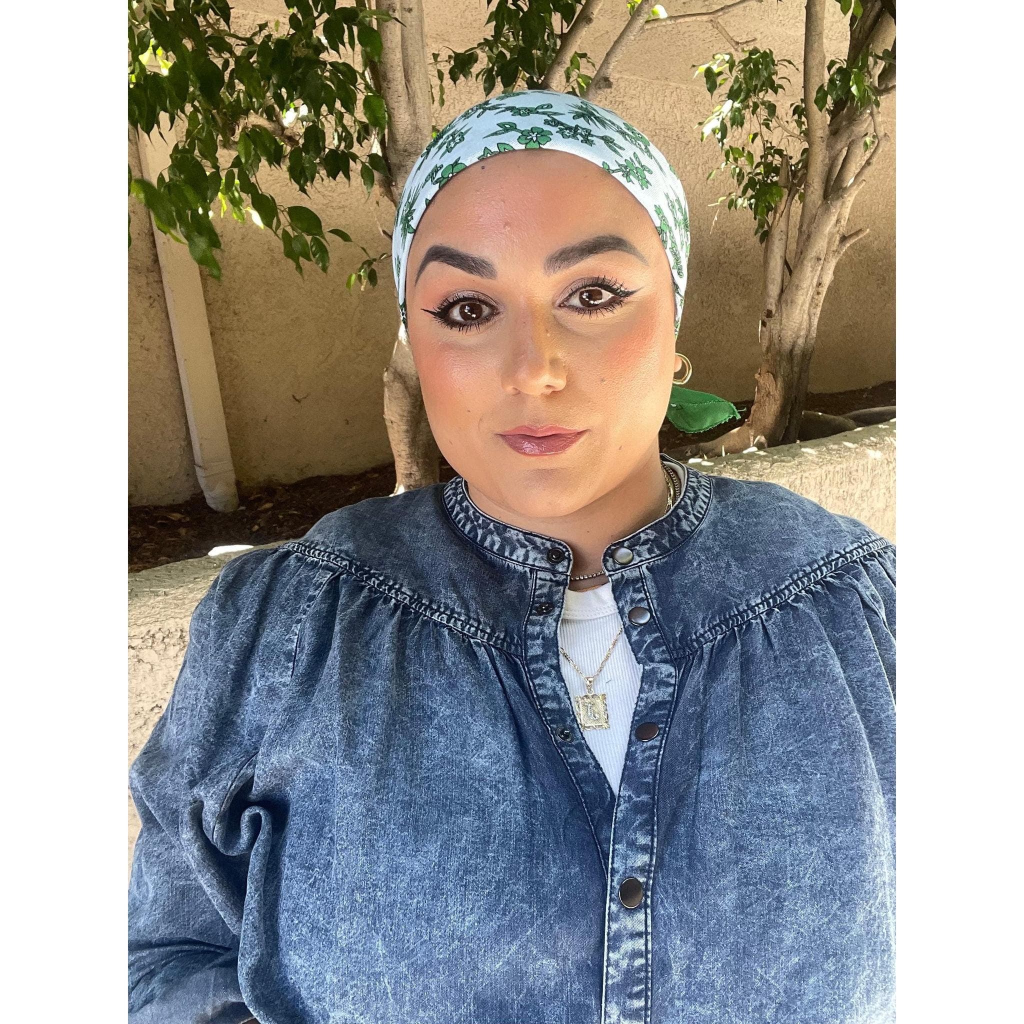 Wildflower Bandana Print Squares - Green/Sky Blue-Squares-The Little Tichel Lady