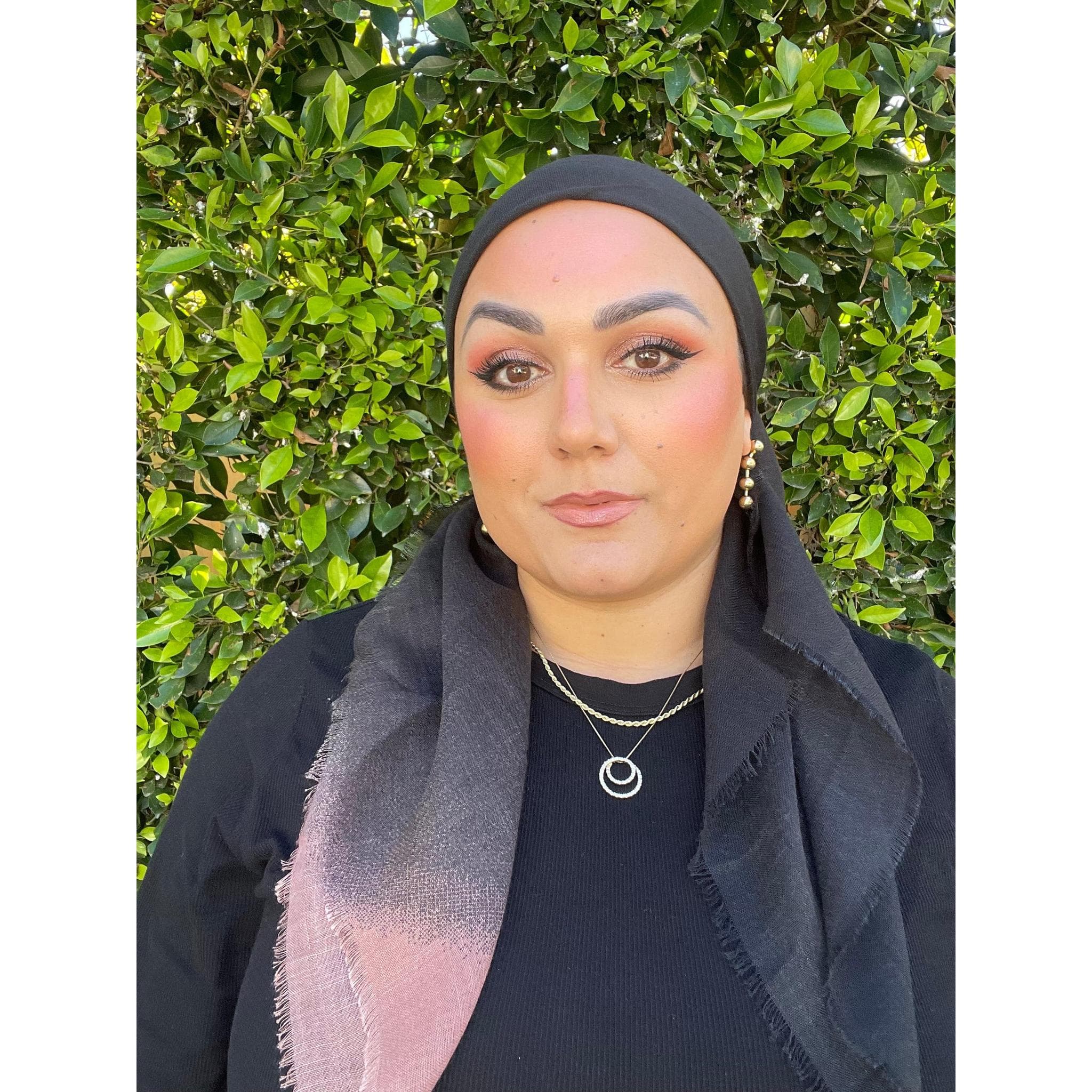 Ombre Cotton Square Head Scarf for Women, Peach-Neutral/Black, 36” Bandana Head Covering, Chemo Headwear, Little Tichel Lady