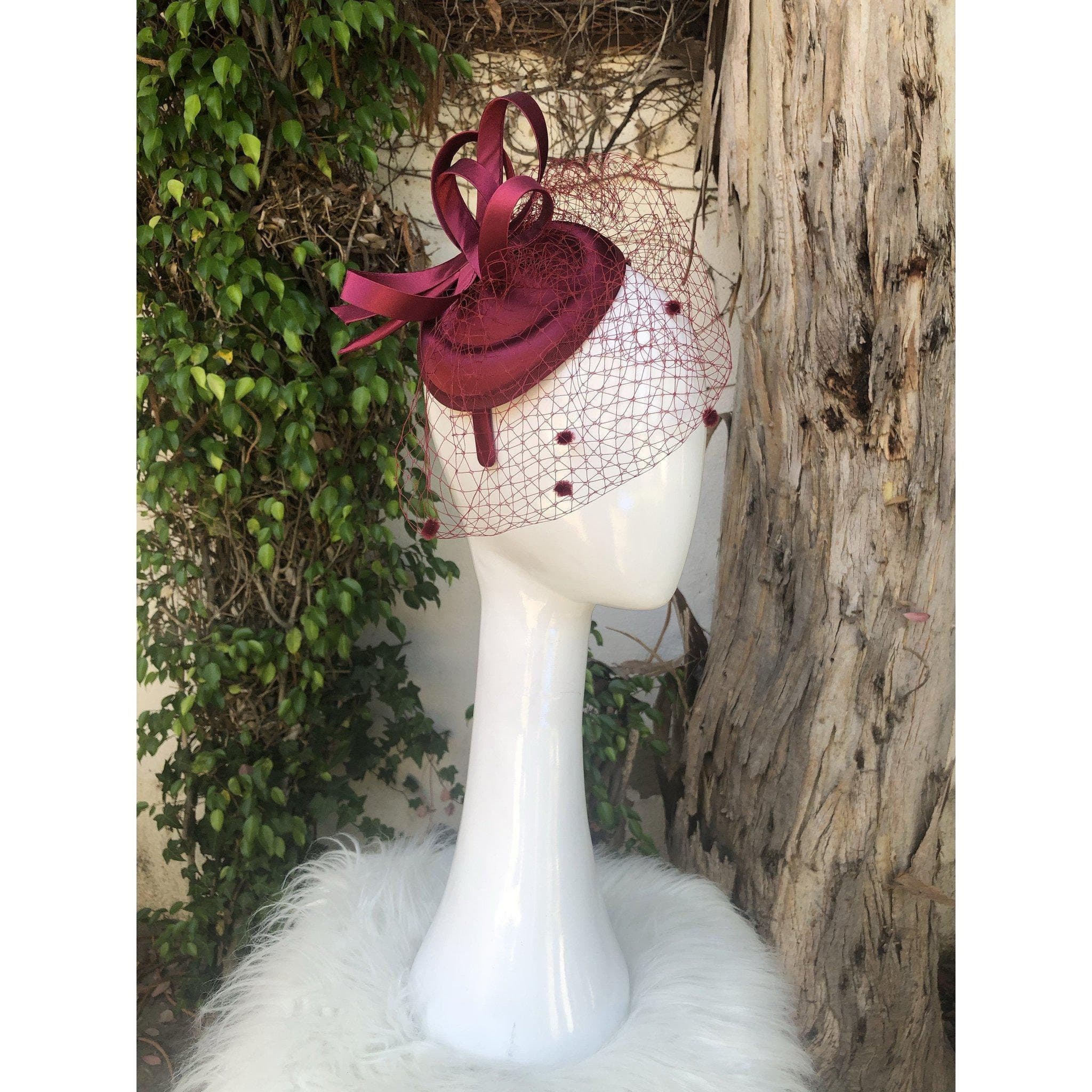 Fascinator w/ Detailed Netting Navy/Burgundy Women Girls Headpiece Hair Accessories Cocktail Tea Party Wedding Prom Performance - image 5