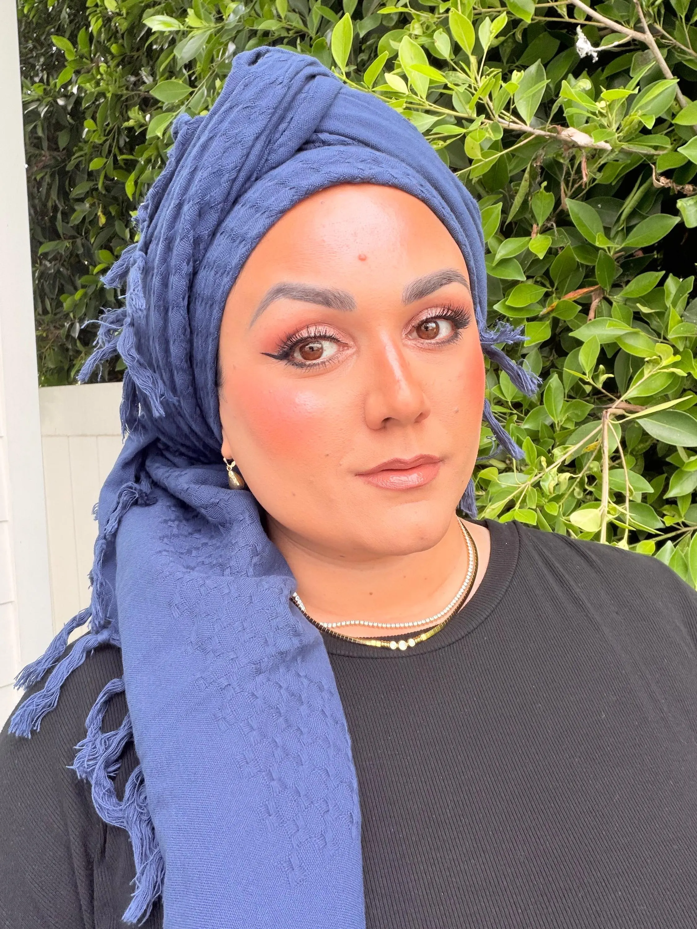 Heritage XL Square Headscarf - Navy-square-The Little Tichel Lady