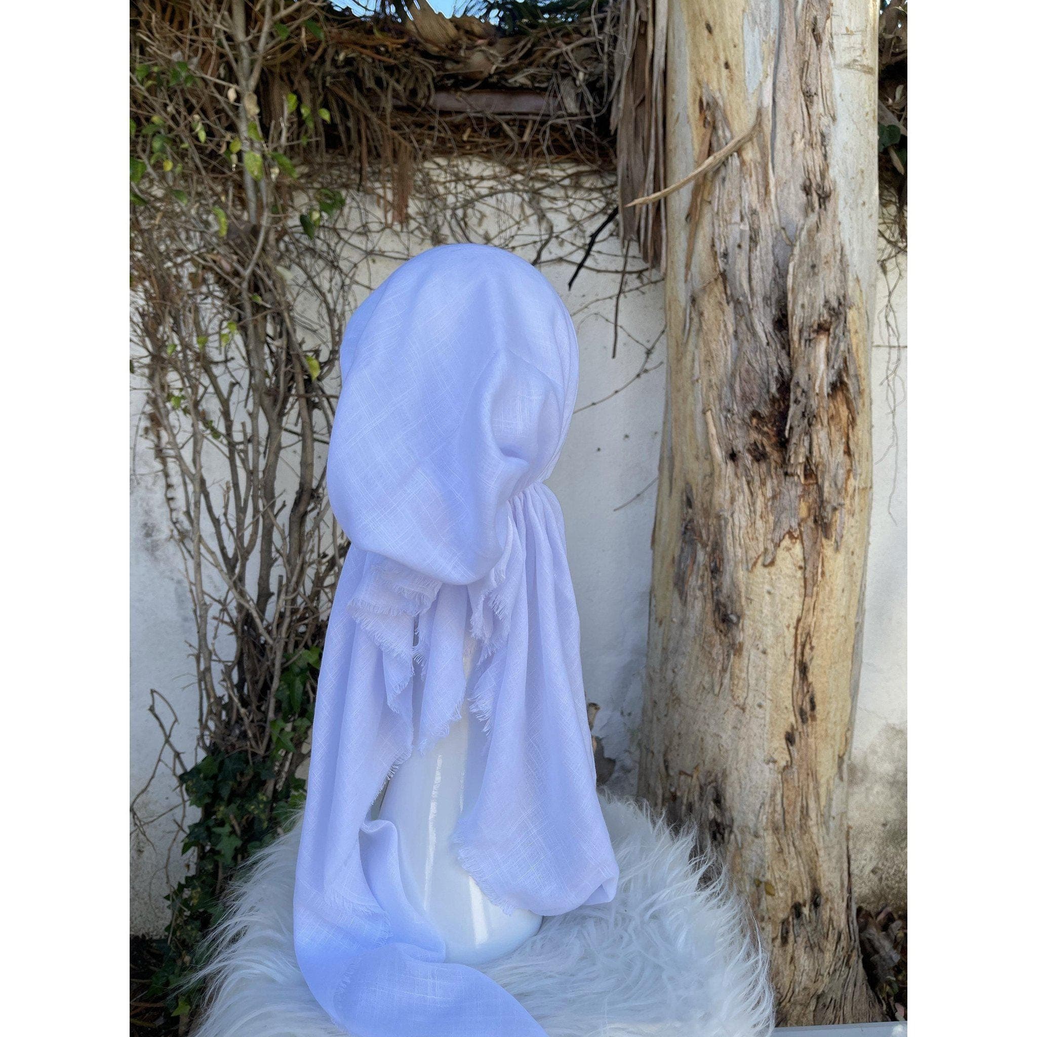Turkish Cotton Textured Solid Pretied w/ Long Tails - White, XL Circumference-pretieds-The Little Tichel Lady