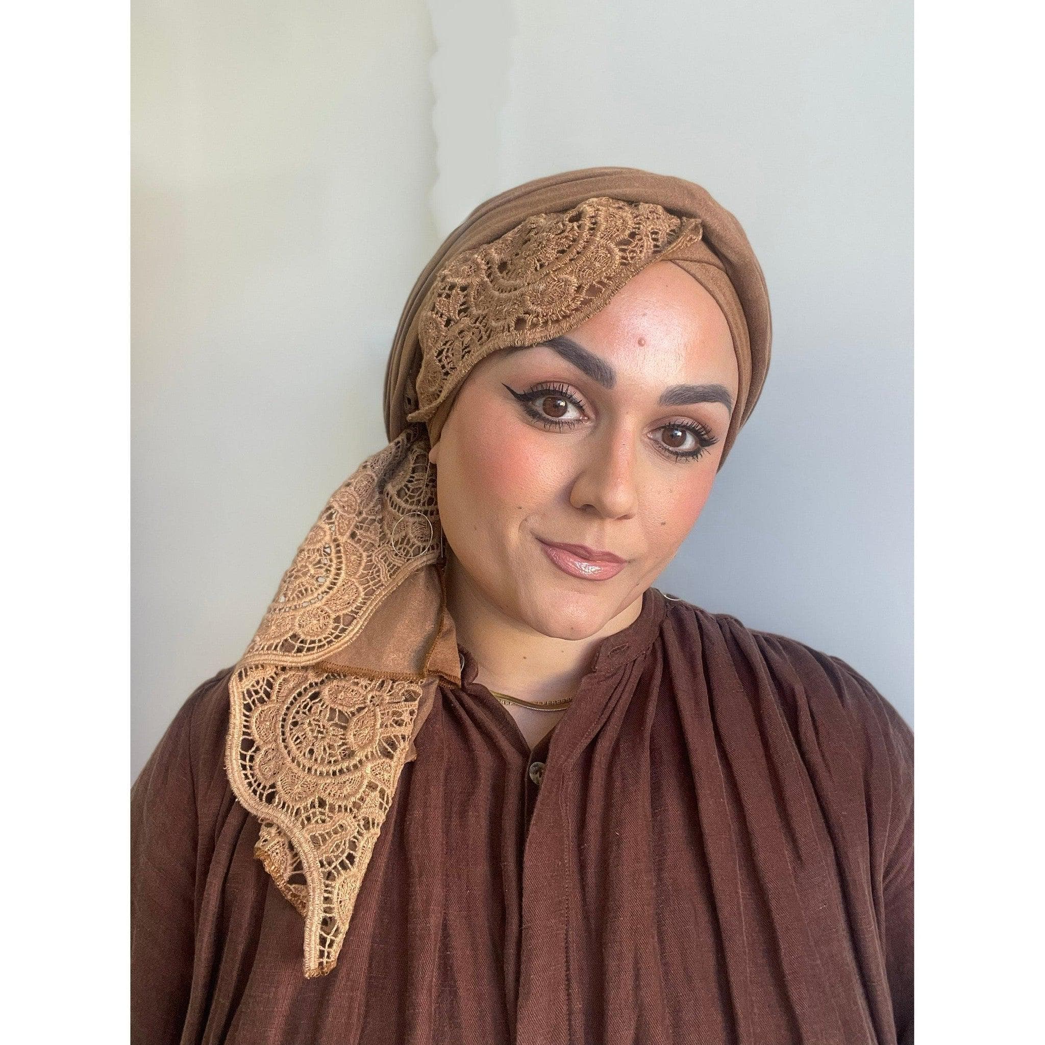 Neutral Suede + Lace Long Wrap-Long wrap-The Little Tichel Lady