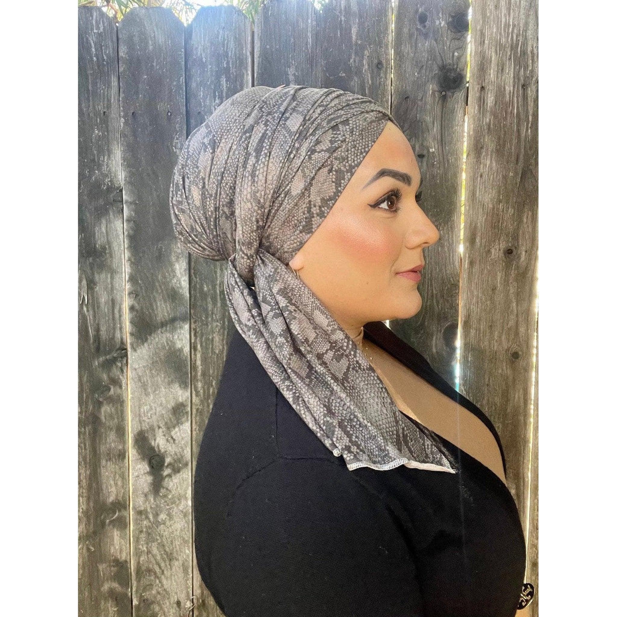 Faux Suede Stretchy Head Wrap - Neutral Print-Long Wrap-The Little Tichel Lady