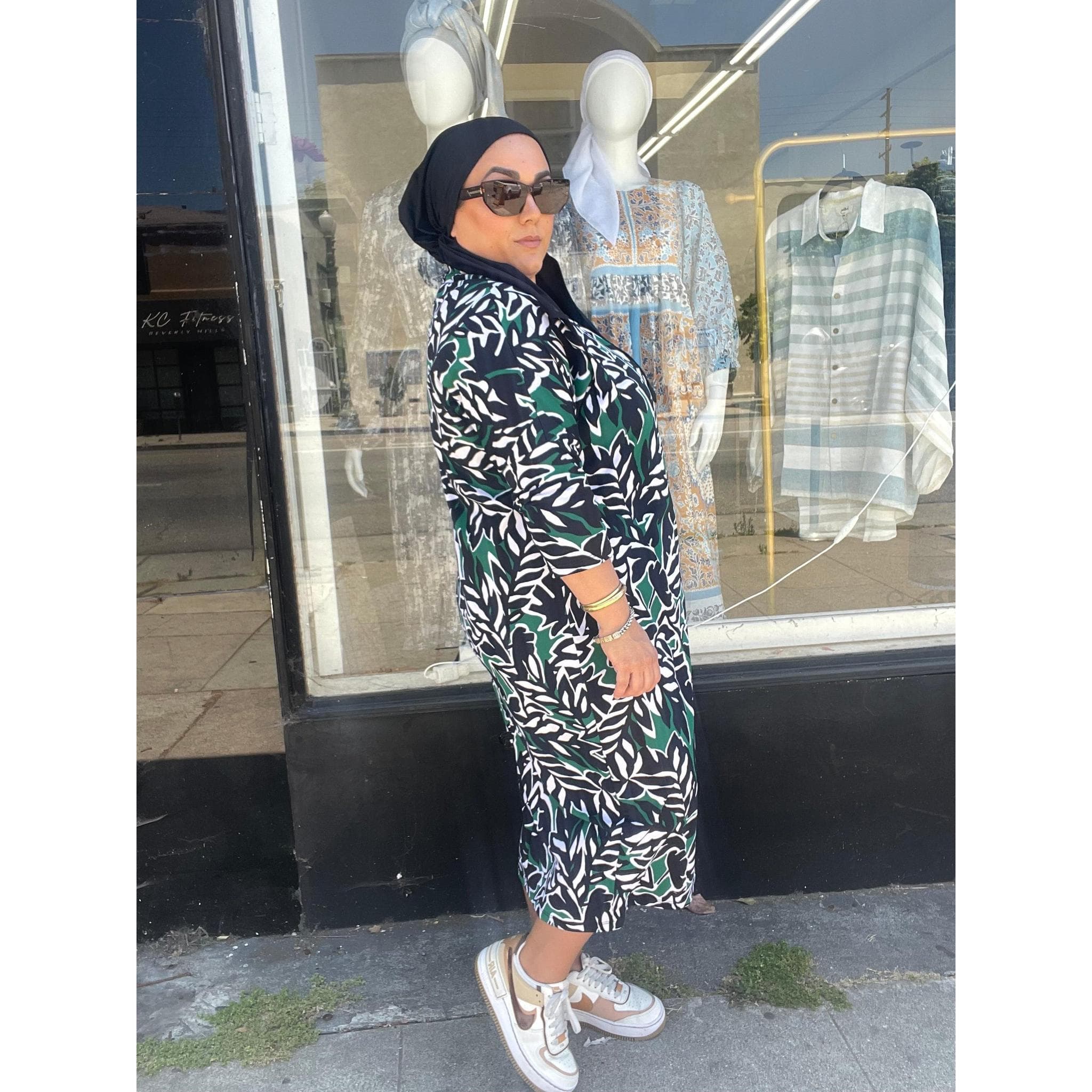 Ladies Modest Cocoon Swim Dress - Leaf Print, S-XL-dress-The Little Tichel Lady