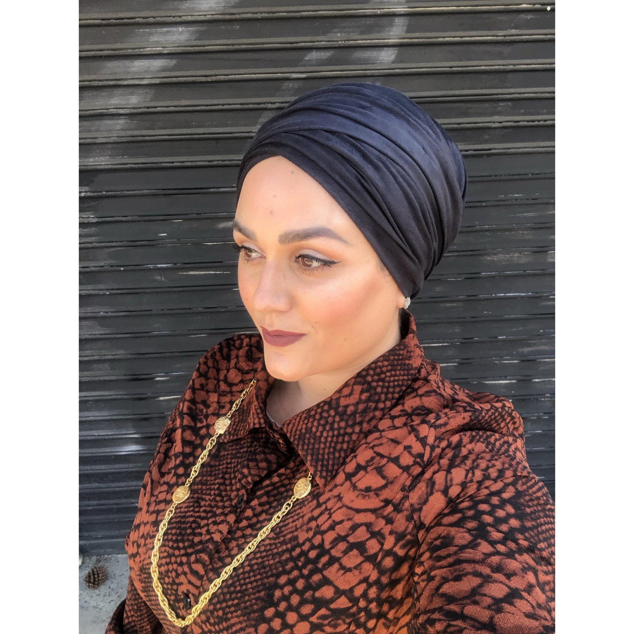 Black Faux Suede Stretchy Head Scarf, Head Wrap for Chemo, Head Wear for Women, Turban Scarf, Tichel, African Head Wrap, Winter Hat Wrap - image 4