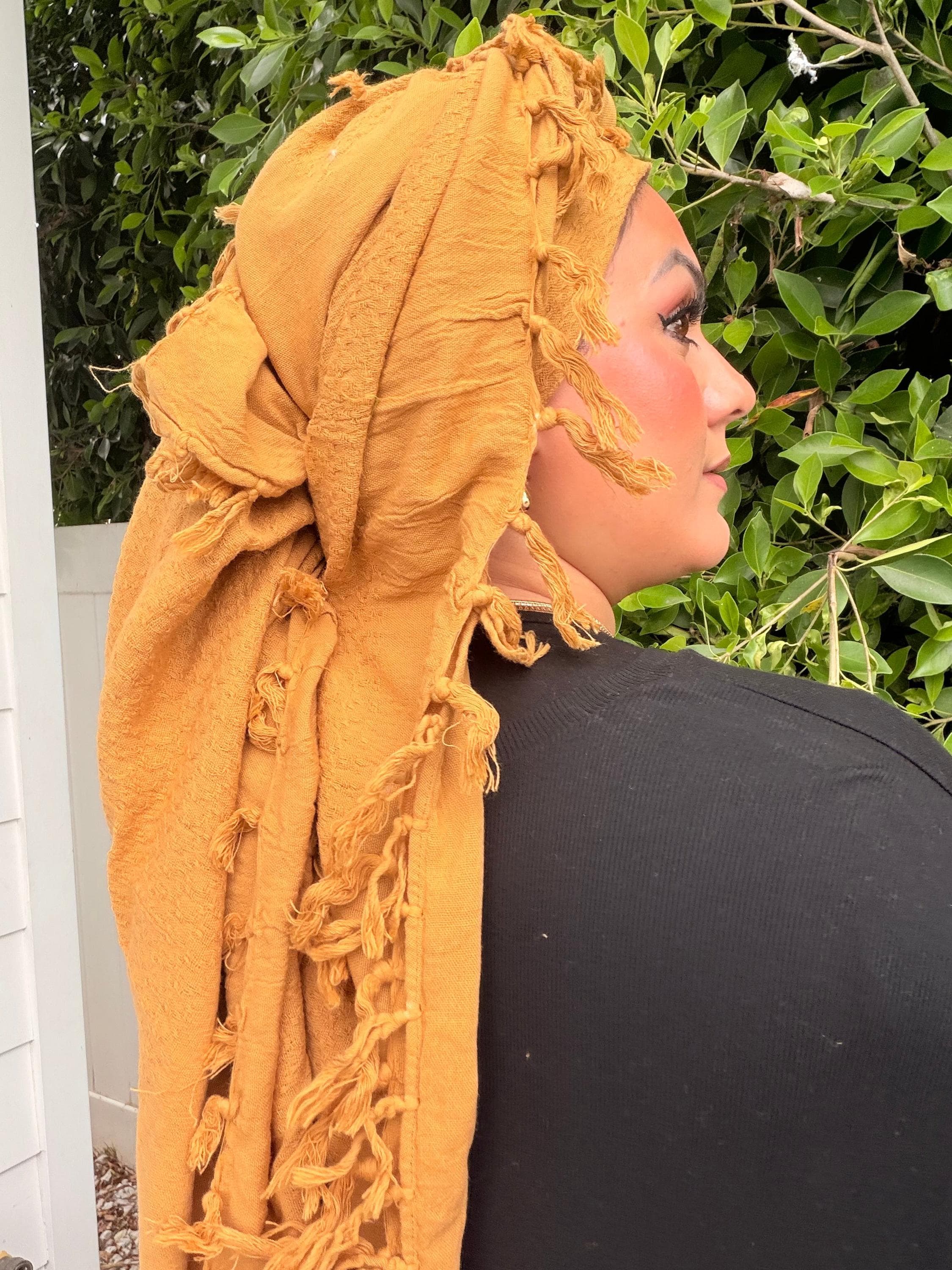 Heritage XL Square Headscarf - Mustard-square-The Little Tichel Lady