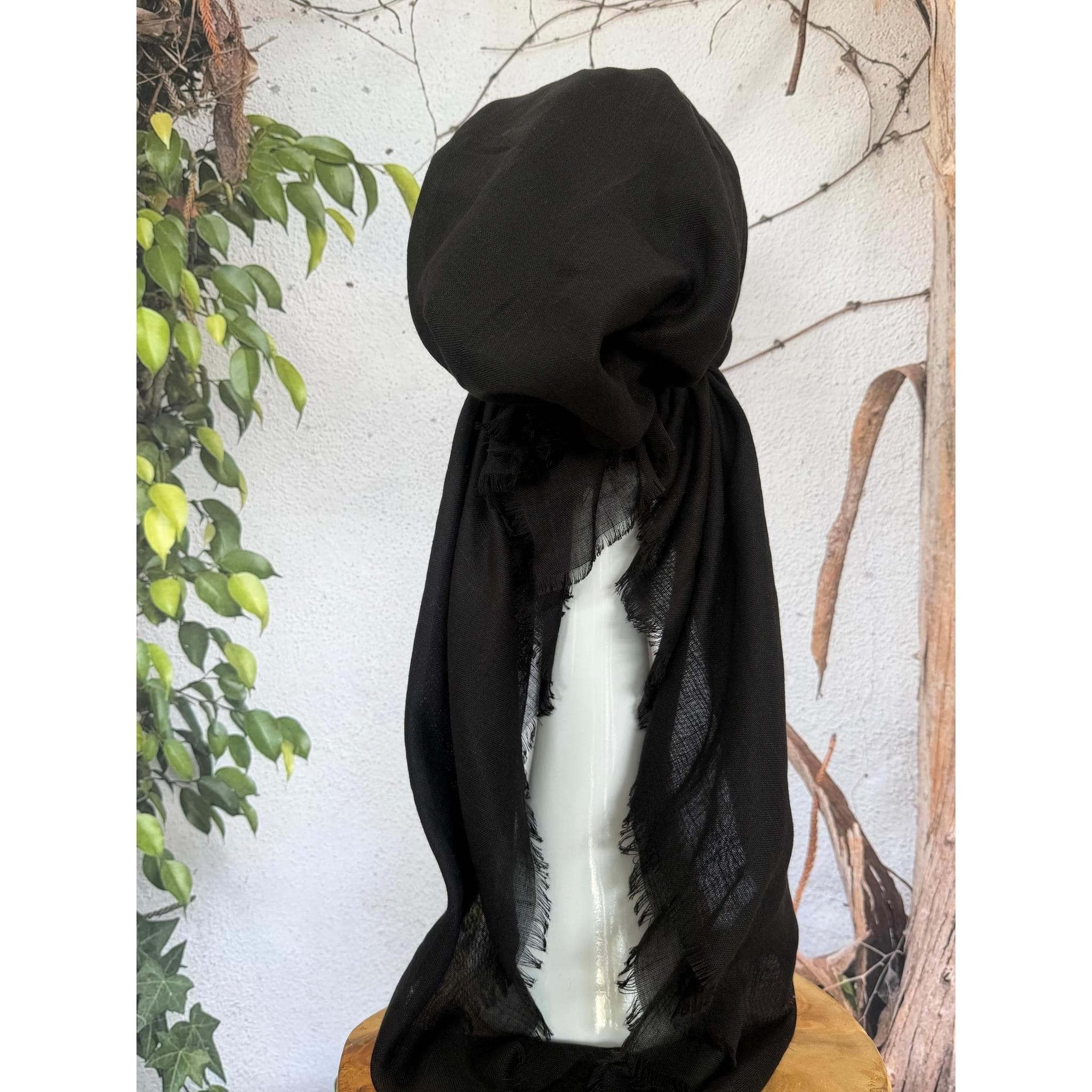 Turkish Cotton Textured NON-SLIP Pretied w/ Long Tails - Black-pretieds-The Little Tichel Lady