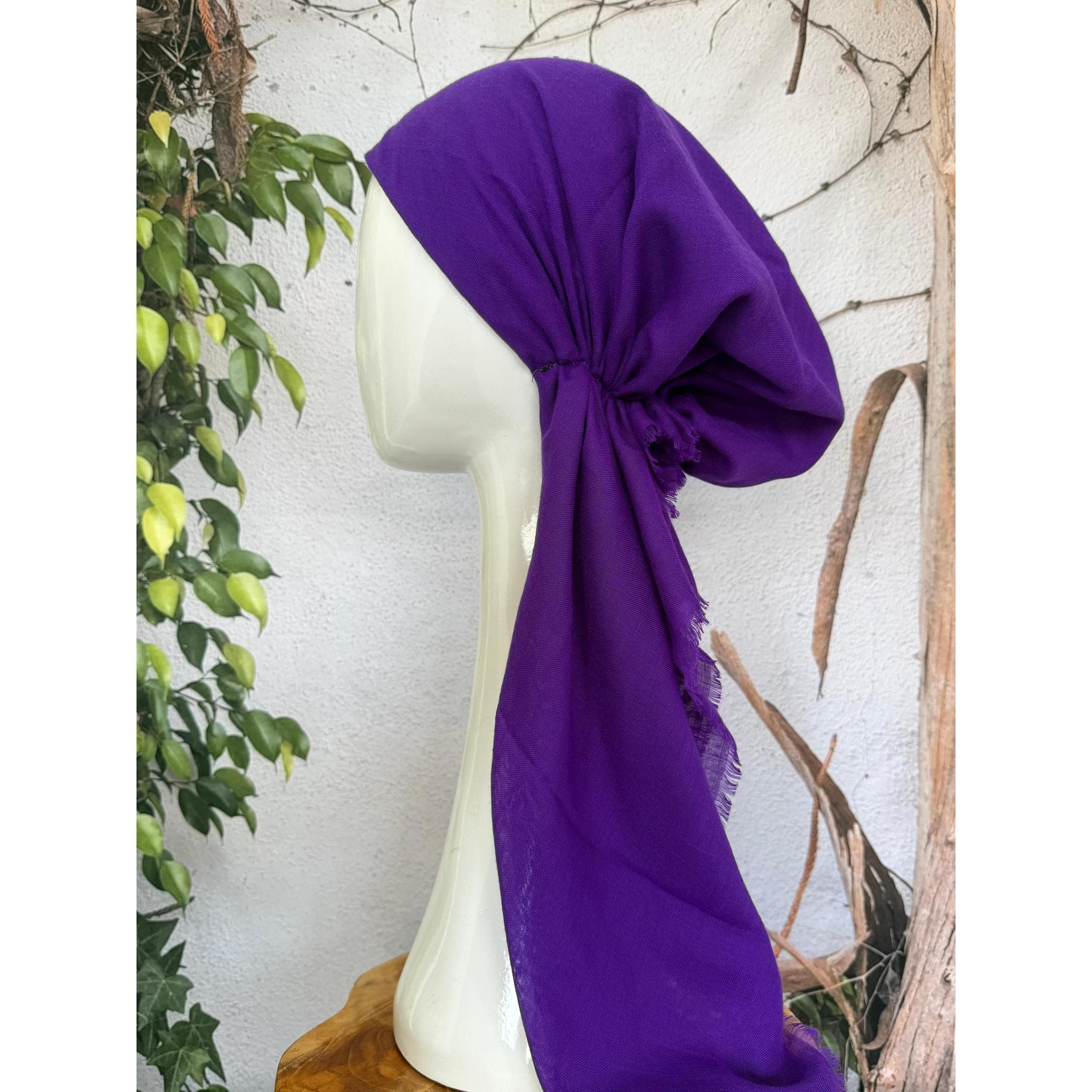 Turkish Cotton Textured NON-SLIP Pretied w/ Long Tails - Purple-pretieds-The Little Tichel Lady