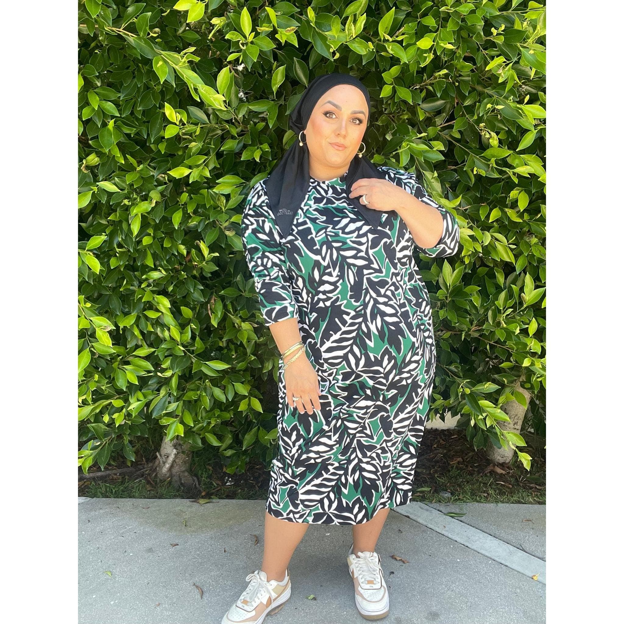 Ladies Modest Cocoon Swim Dress - Leaf Print, S-XL-dress-The Little Tichel Lady