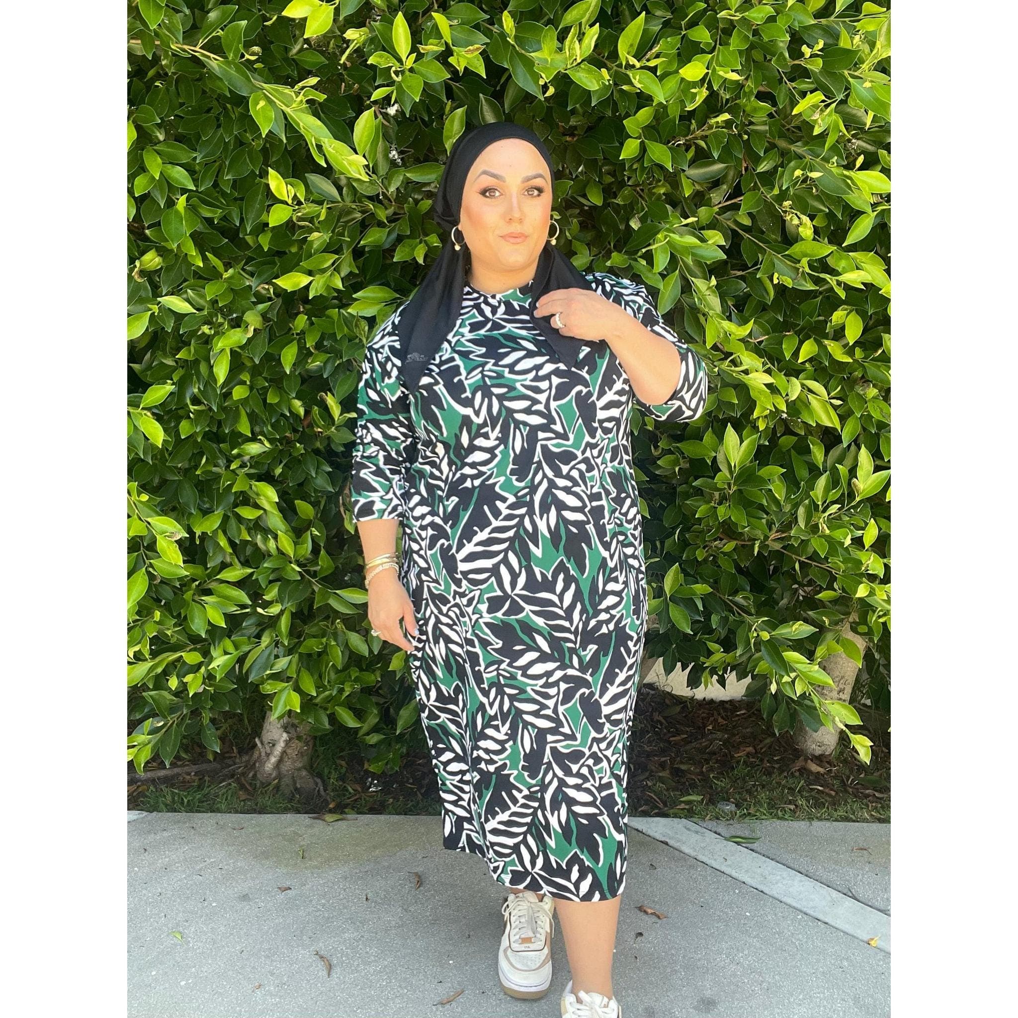 Ladies Modest Cocoon Swim Dress - Leaf Print, S-XL