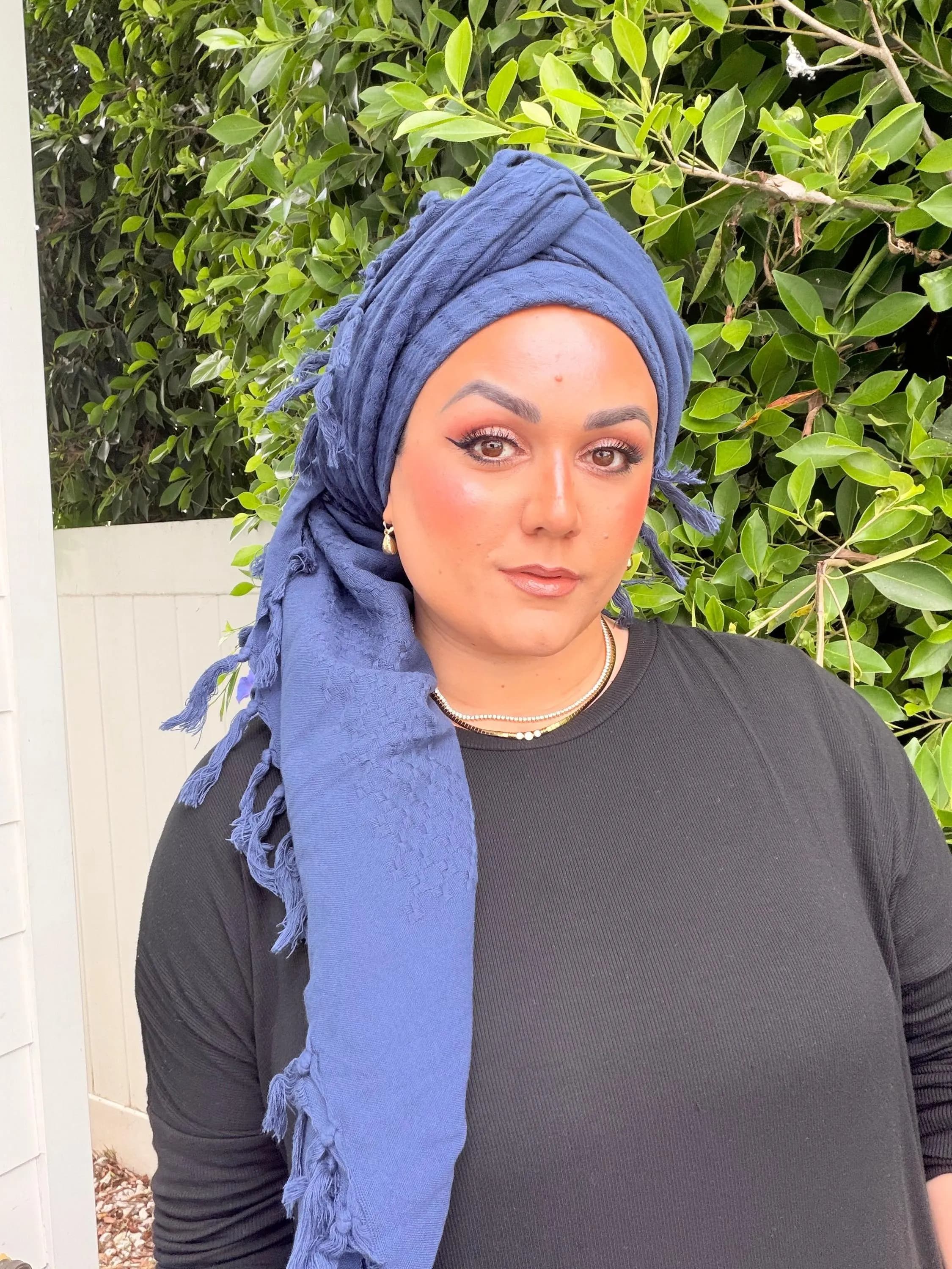 Heritage XL Square Headscarf - Navy-square-The Little Tichel Lady