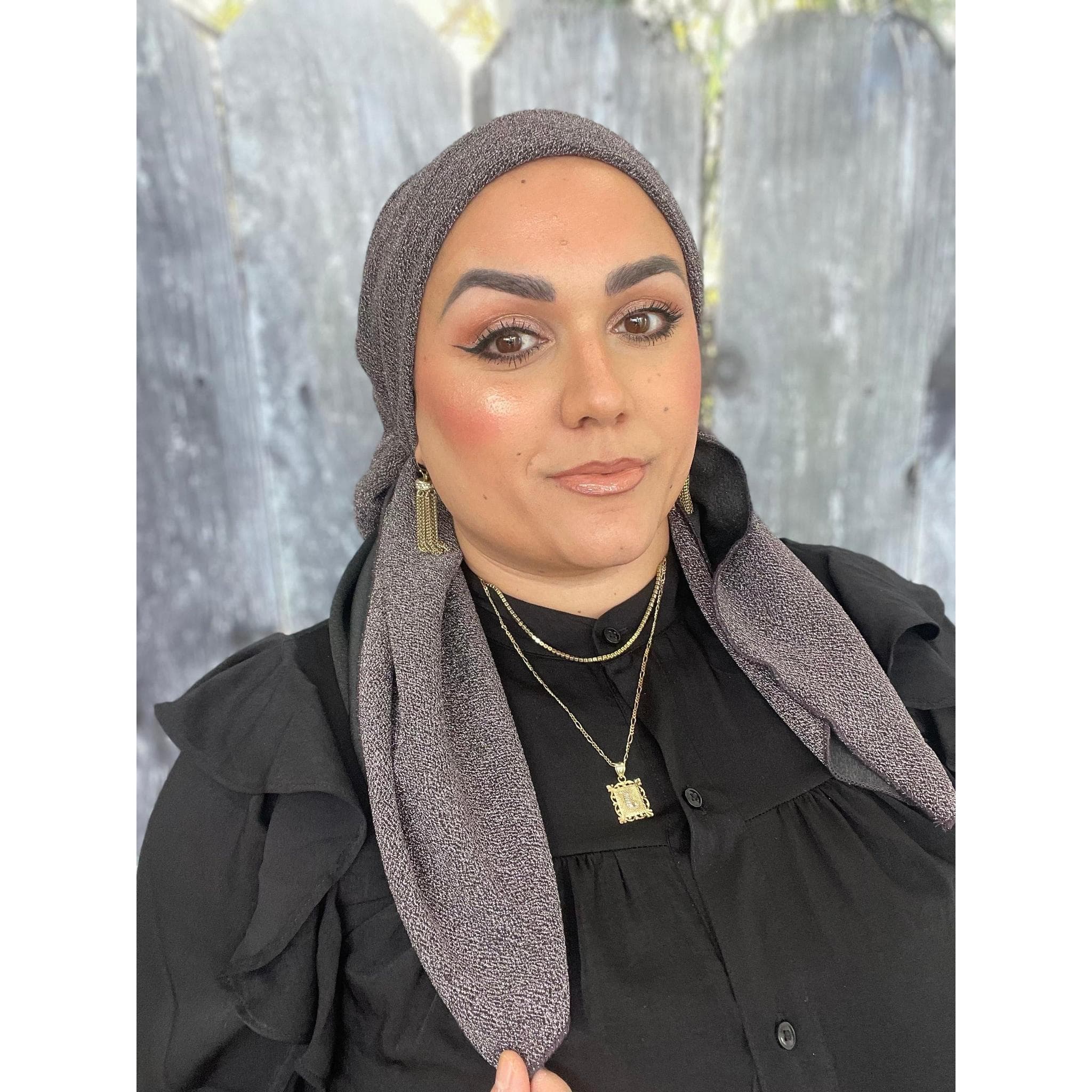 Elegant Stretchy Shimmery Square Scarf for Women, Graphite, Fancy Bandana Head Cover, Chemo Headwear, Cancer Gift Square Hijab Tichel Lady