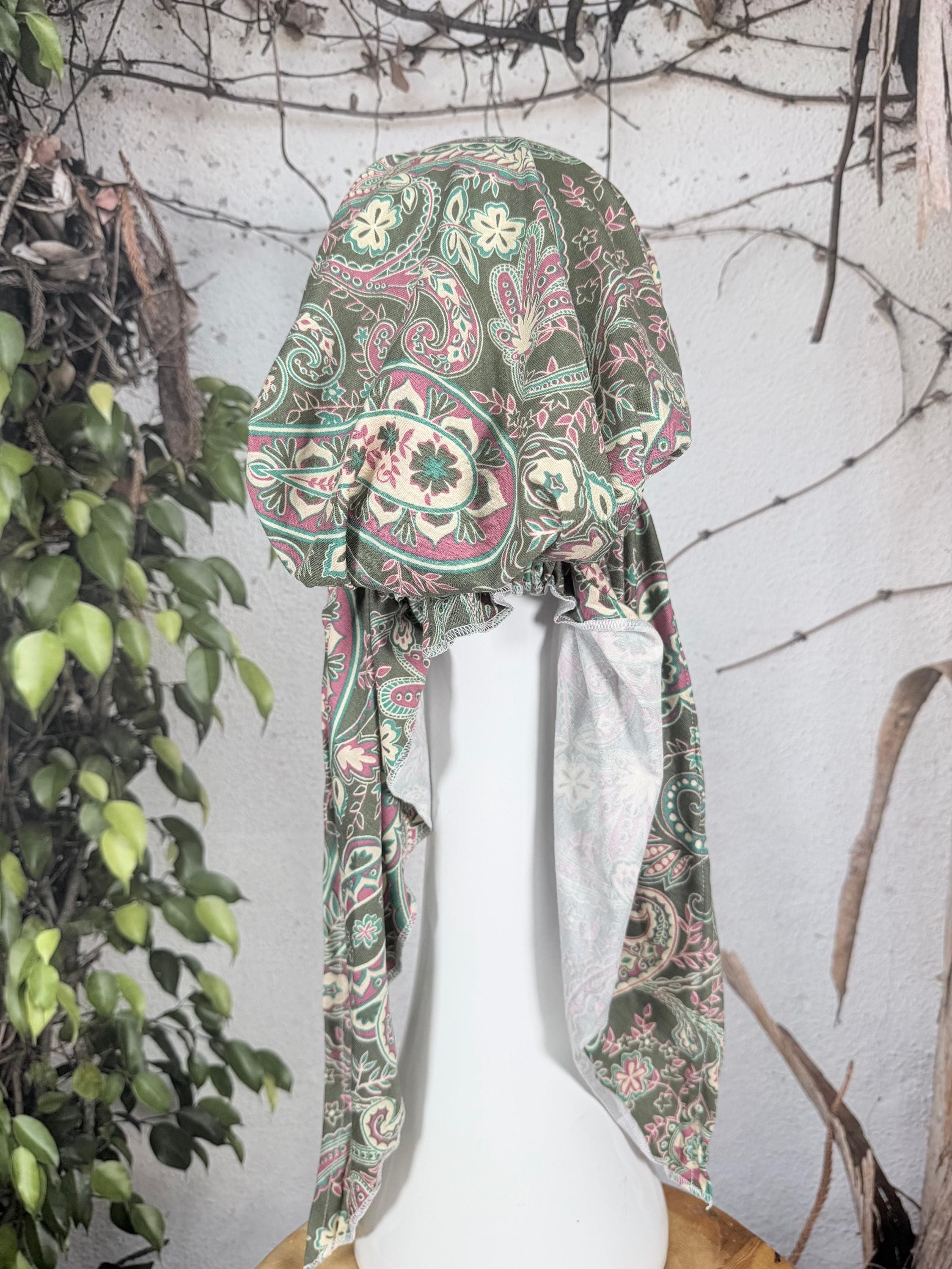 Stretchy Pretied Tichel - Olive Paisley-pretieds-The Little Tichel Lady