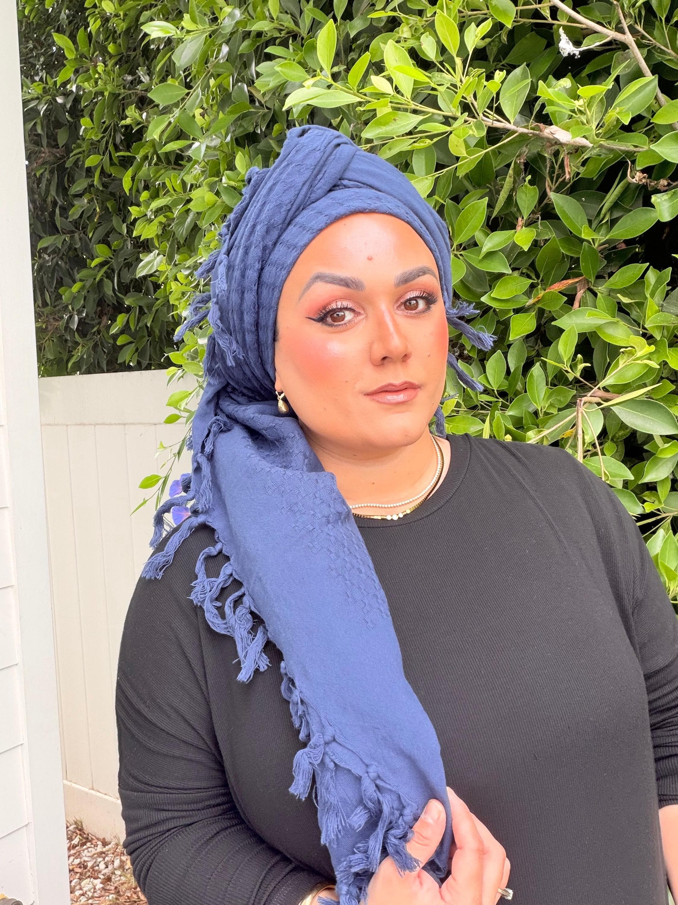 Heritage XL Square Headscarf - Navy-square-The Little Tichel Lady