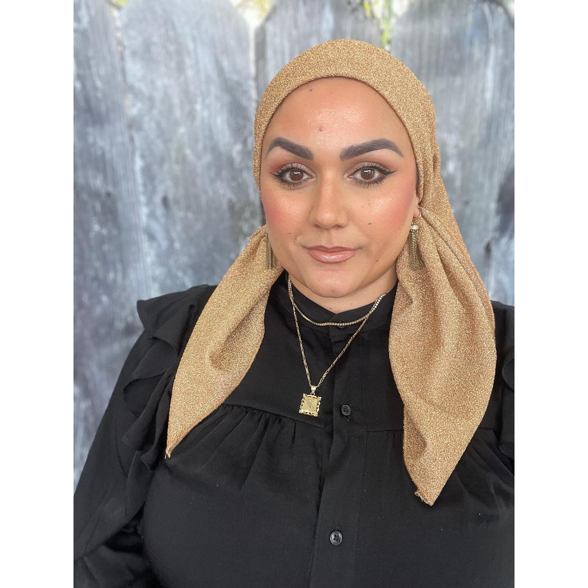 Elegant Stretchy Shimmery Square Scarf for Women, Gold, Fancy Bandana Head Cover, Chemo Headwear, Cancer Gift Square Hijab Tichel Lady